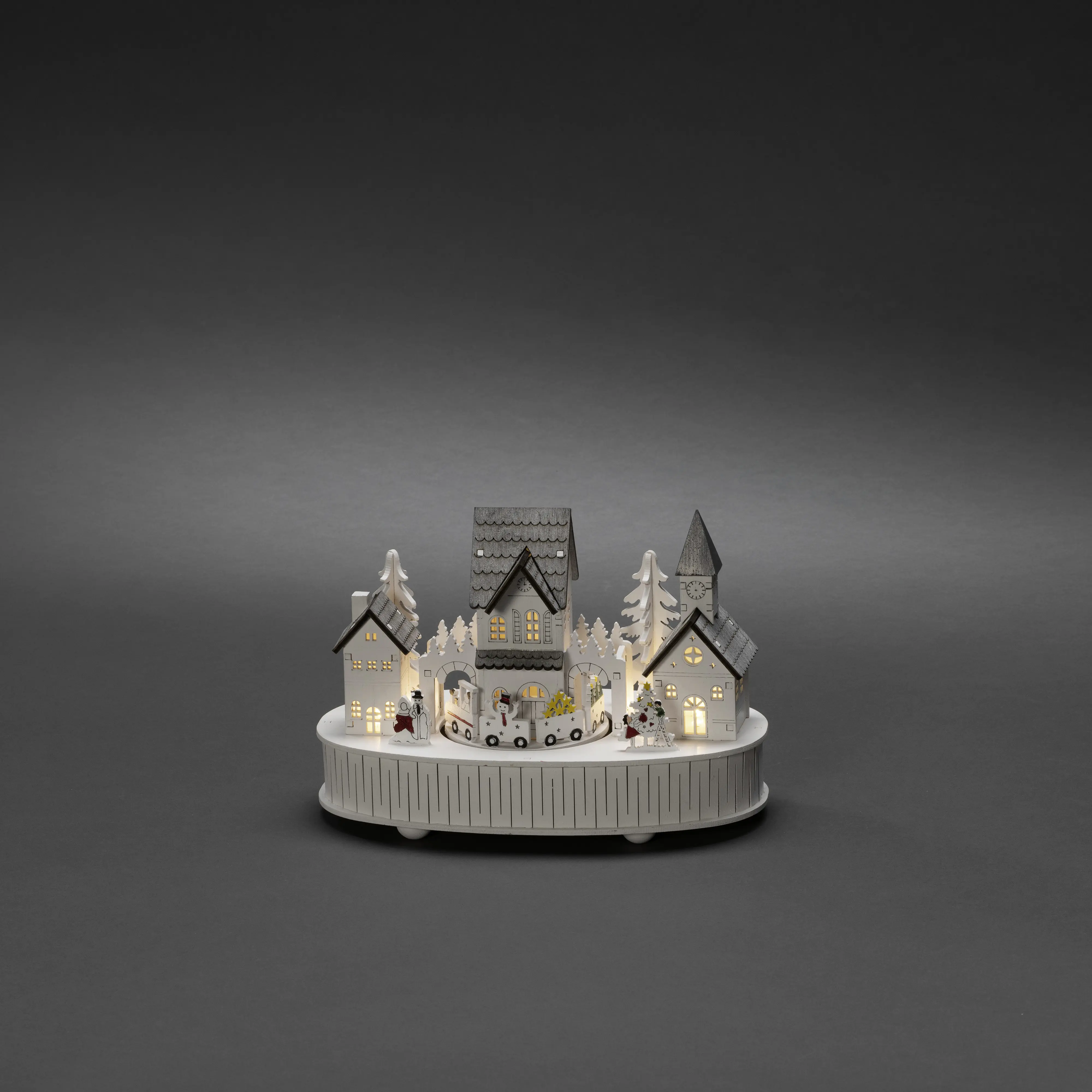 Konstsmide LED-Holzsilhouette Haus und Kirche mit Spieluhr & Timer 22 x 12 x 15,5 cm weiß