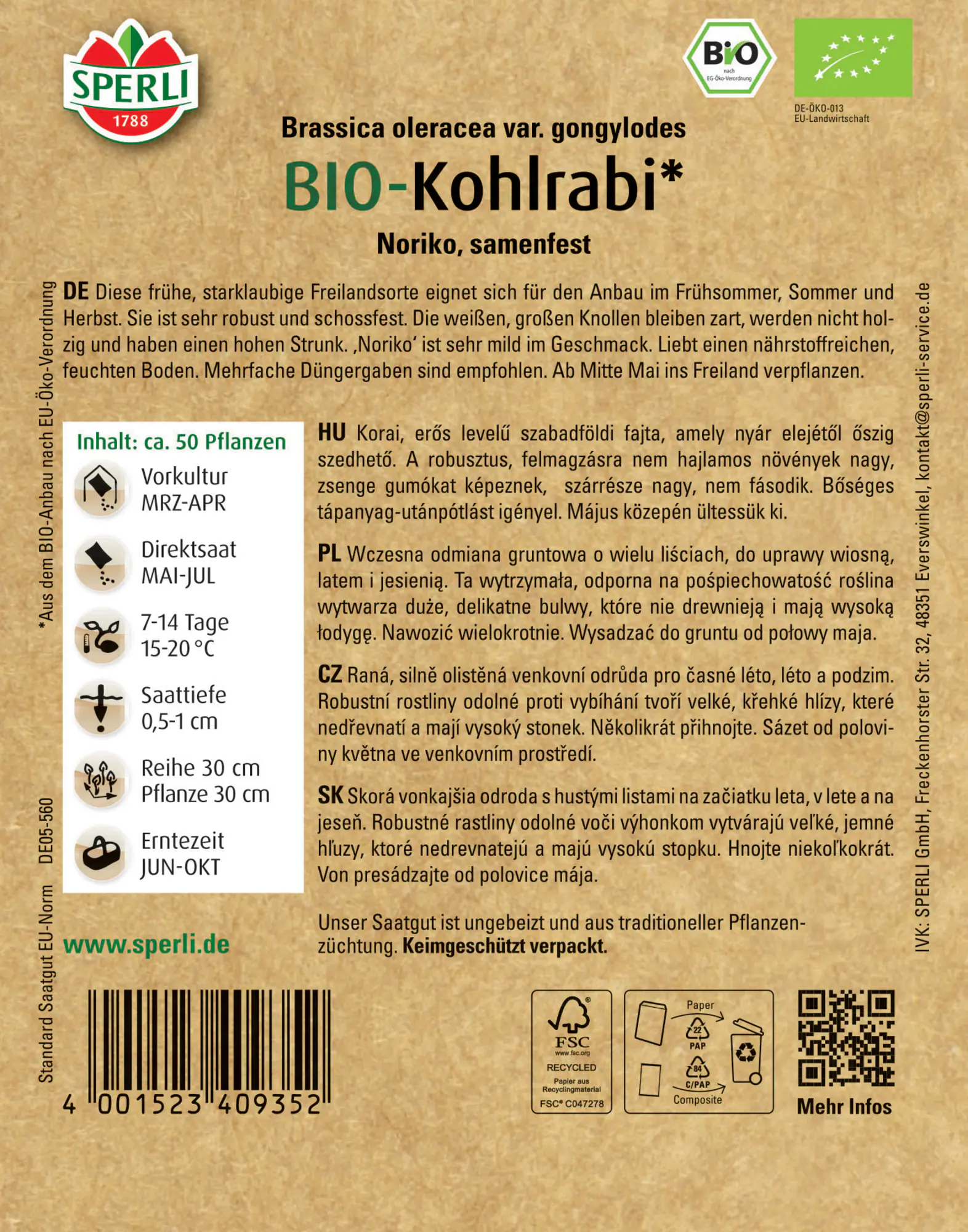 Sperli BIO Kohlrabi weiß