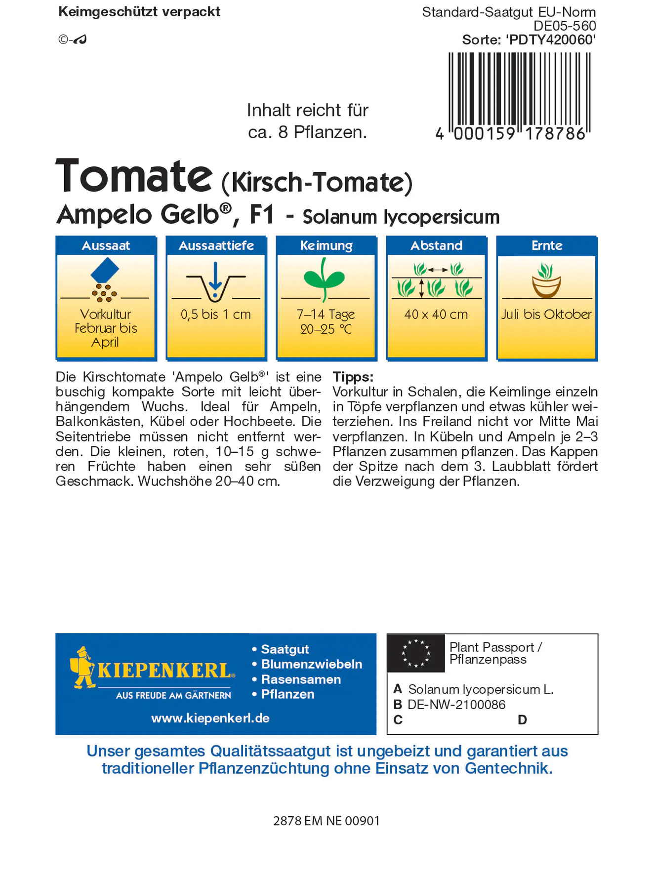 Kiepenkerl Kirsch-Tomate Ampelo Gelb Donna Yellow F1