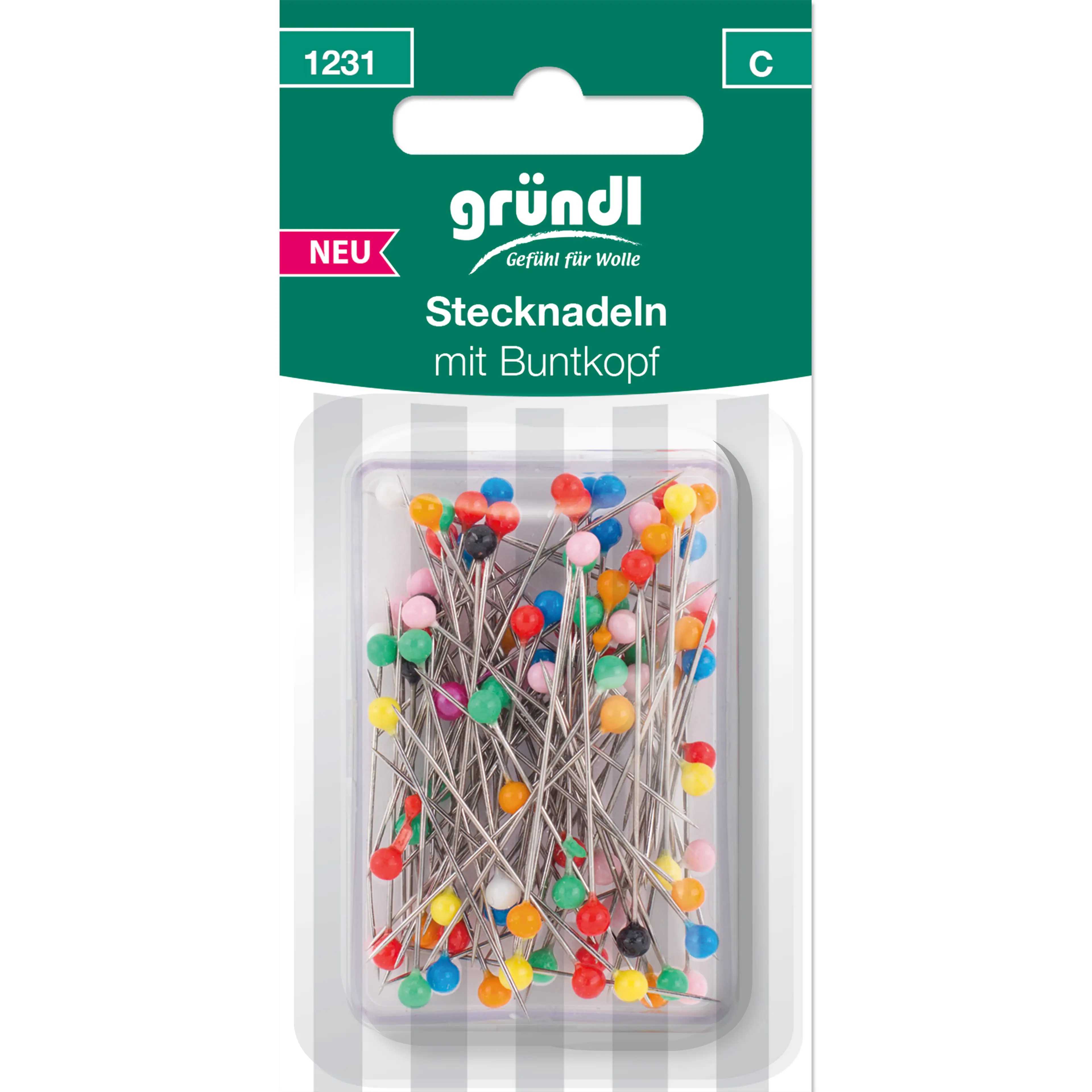 Gründl Stecknadeln mit Buntkopf 100 Stück
