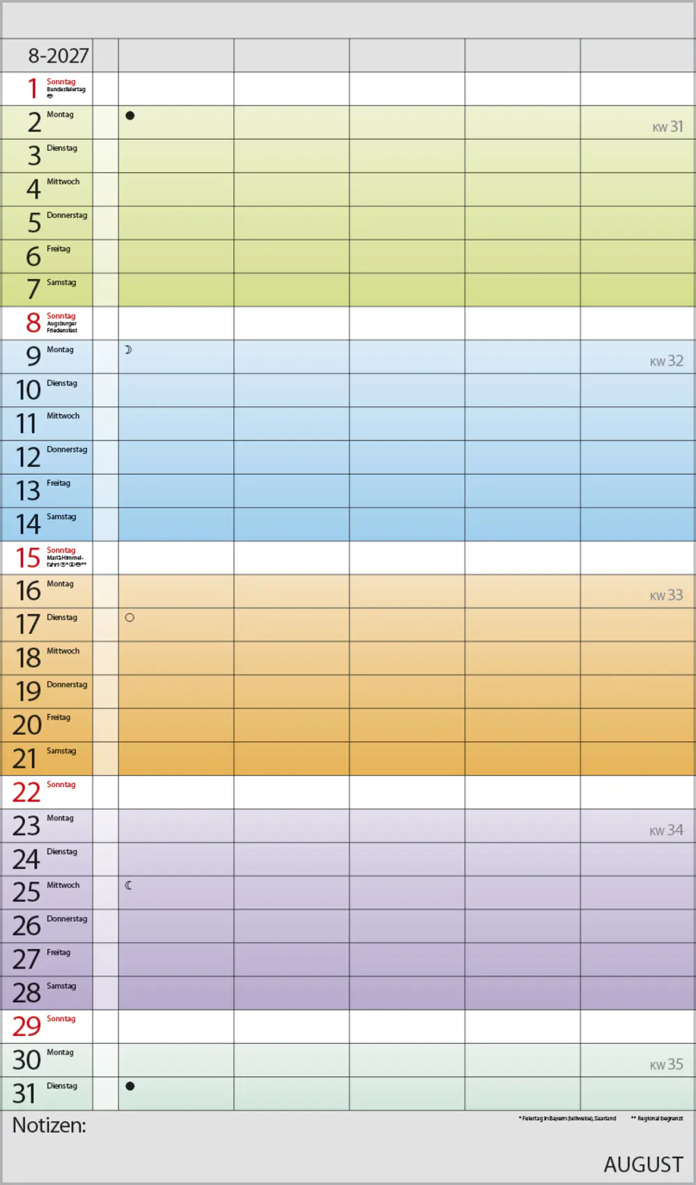Korsch Kalender Familienplaner 2027 Farbenspiel 27 x 46 cm