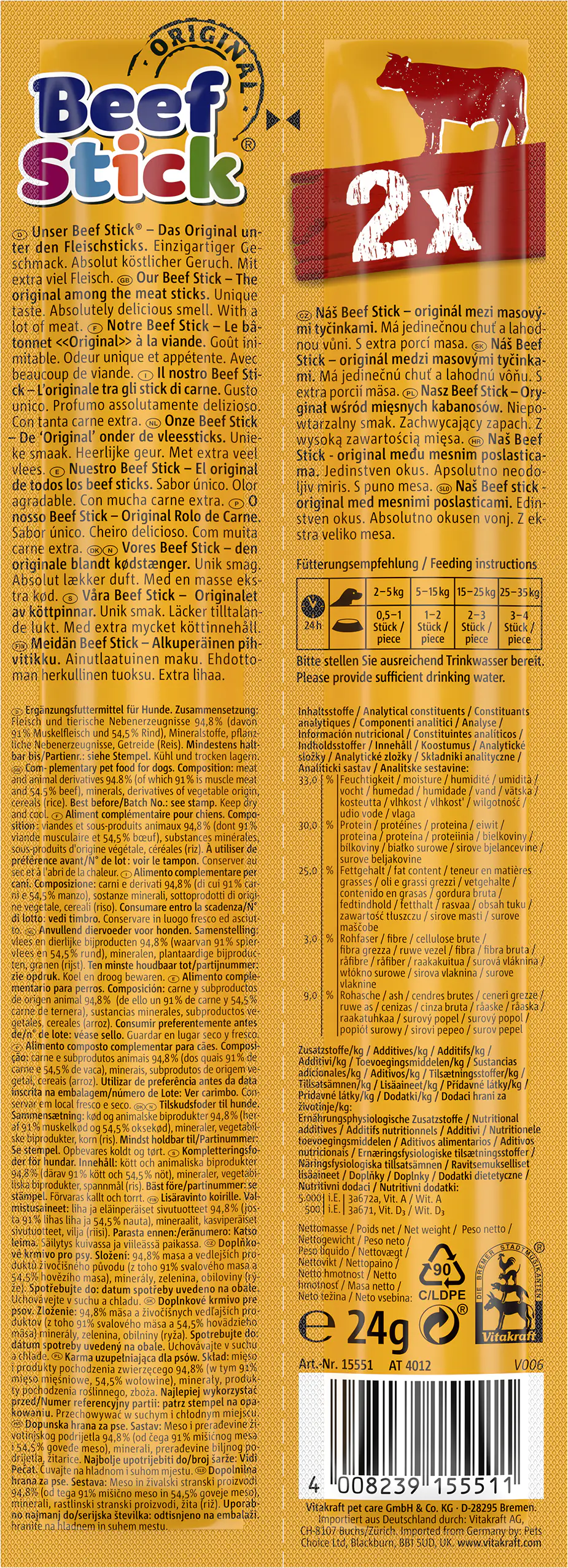Vitakraft Beef Stick® Rind 2 Stück / 24 g