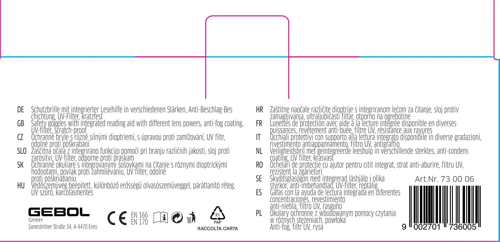 Gebol Schutz-Lesebrille Reader mit Lesehilfe +300 Klar Gebol Schutz-Lesebrille Reader mit Lesehilfe +300 Klar