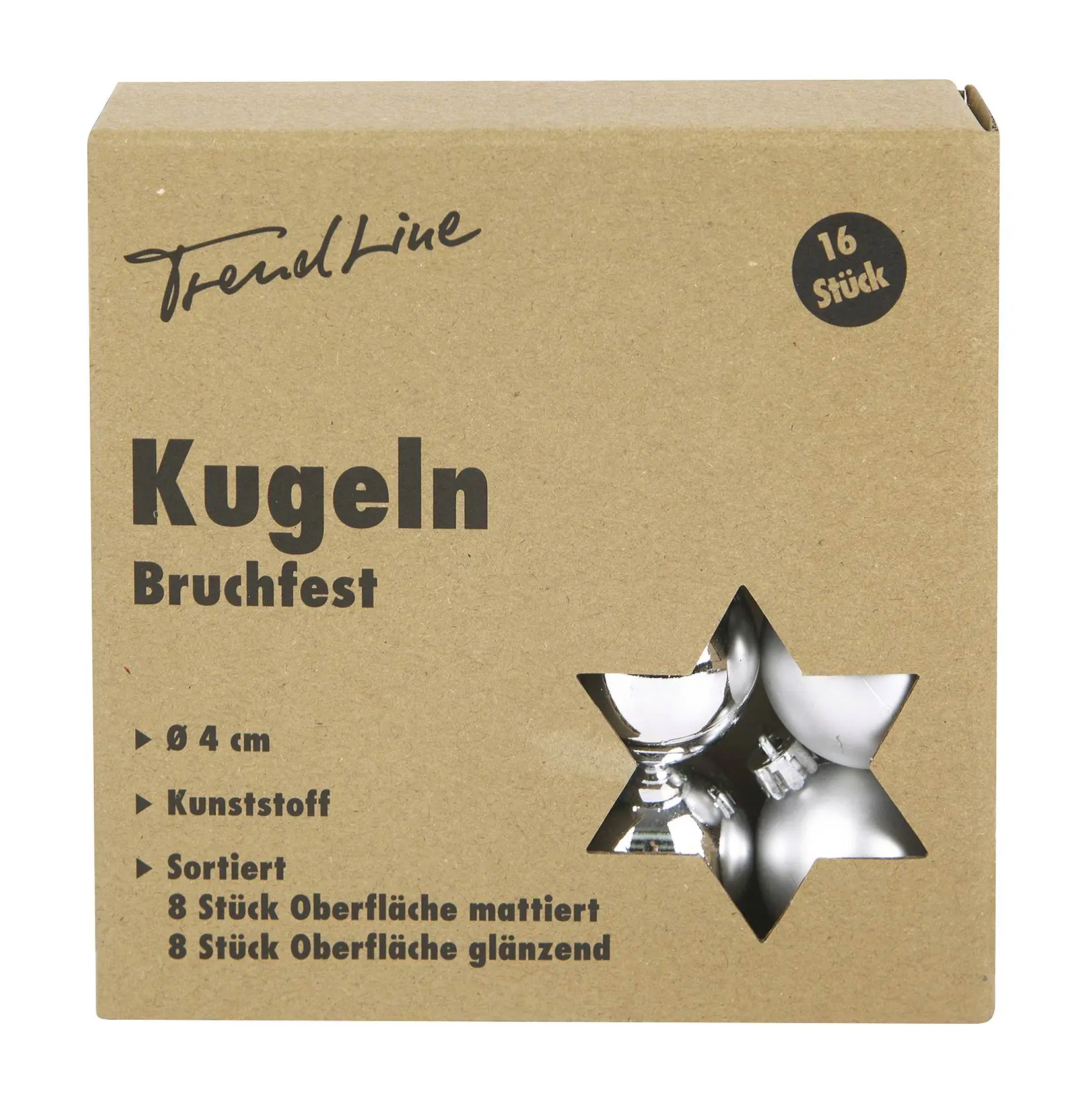 TrendLine Weihnachtskugeln bruchfest, langlebig Ø 4 cm silber 16 Stück