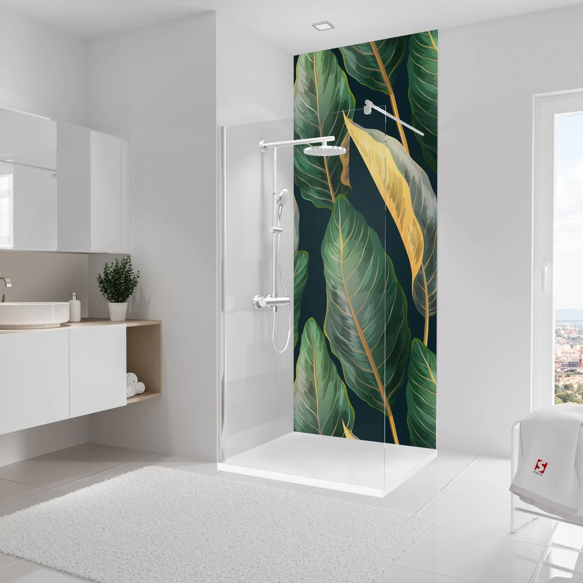Schulte Duschrückwand DecoDesign Softtouch 100 x 255 cm Tropenblätter gold Schulte Duschrückwand DecoDesign Softtouch 100 x 255 cm Tropenblätter gold