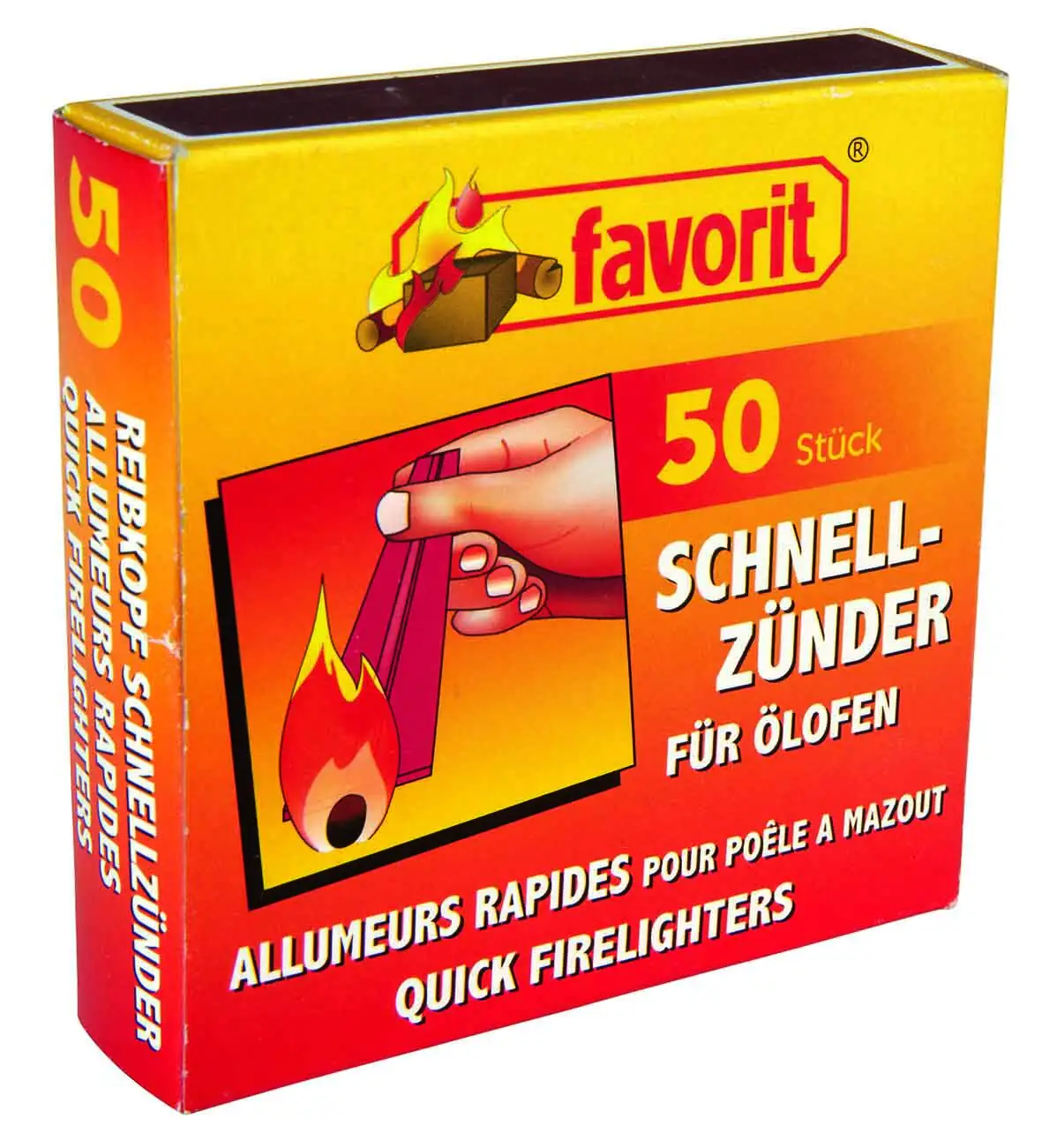Favorit Ölofenschnellanzünder mit Reibekopf 50 Stück