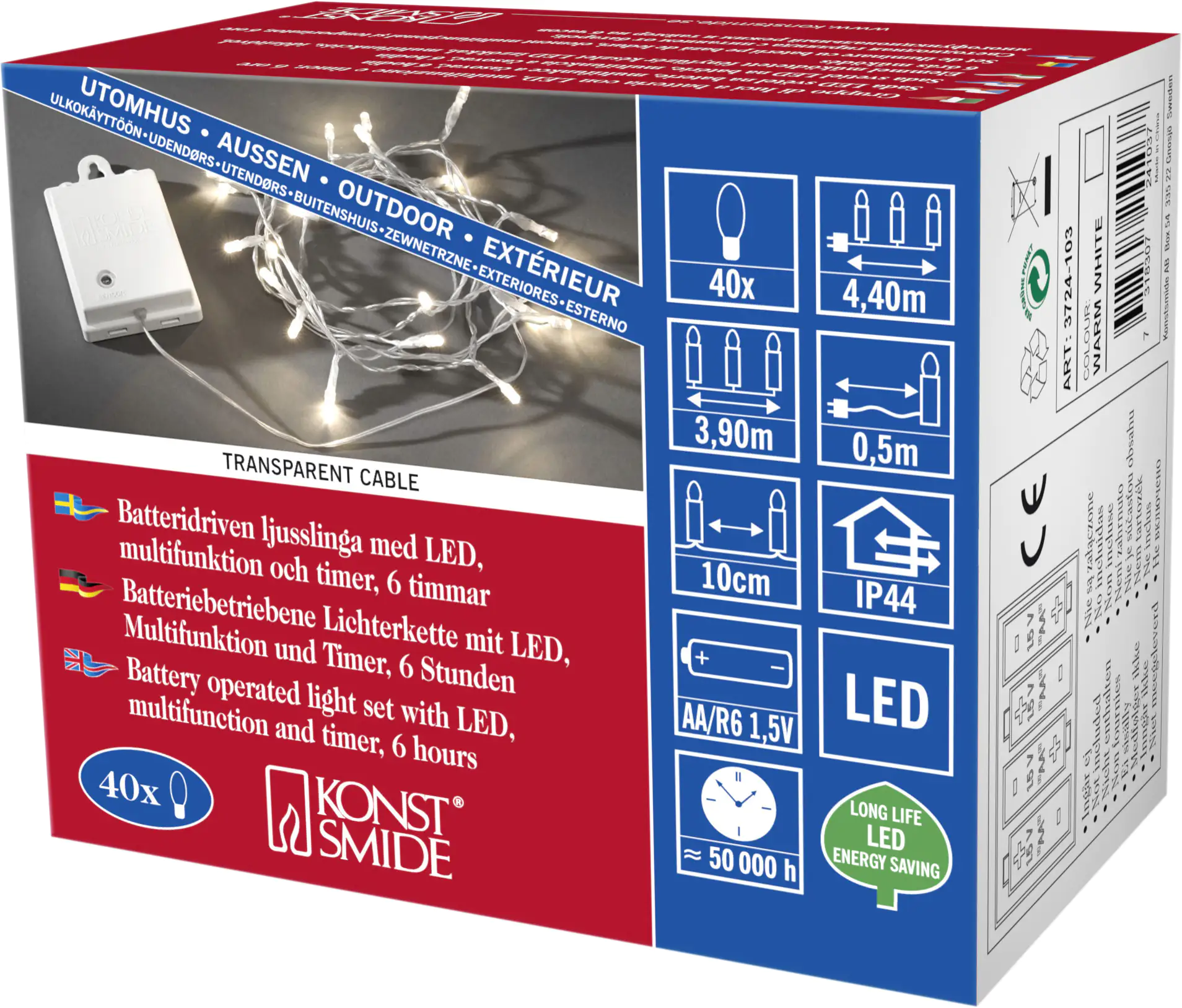 Konstsmide LED Lichterkette 40 LED für Außen 40 LED, warmweiß