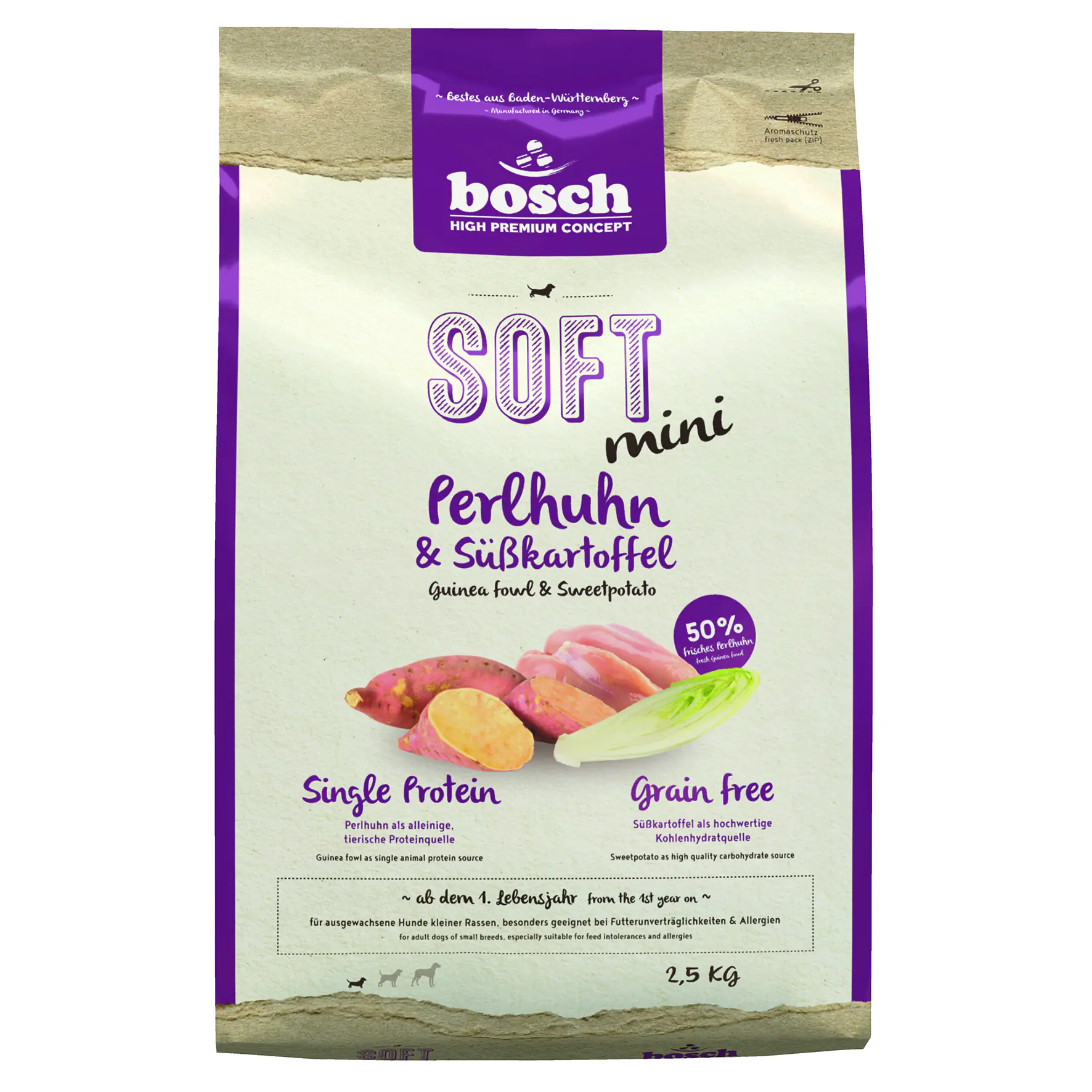 Bosch Hundetrockenfutter Adult Mini Soft 2,5 kg Perlhuhn & Süßkartoffel