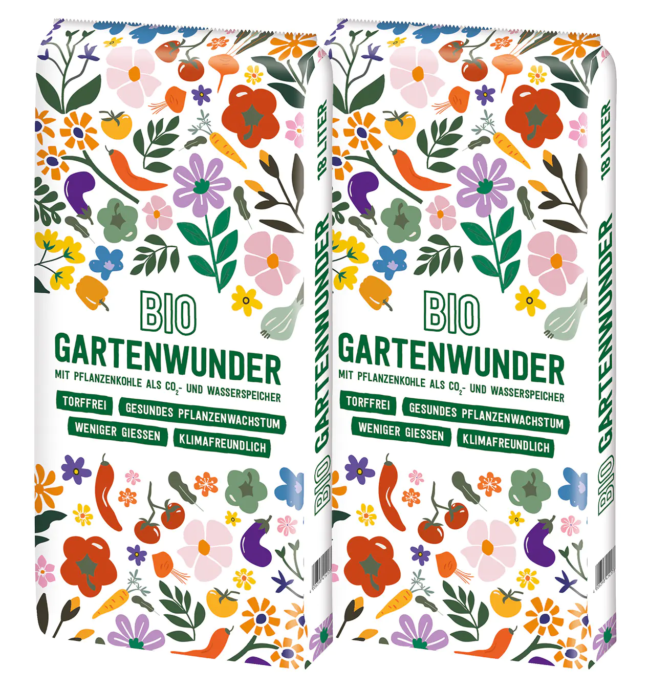 Bio Gartenwunder Universalerde mit Pflanzenkohle torffrei 2 x 18 L 