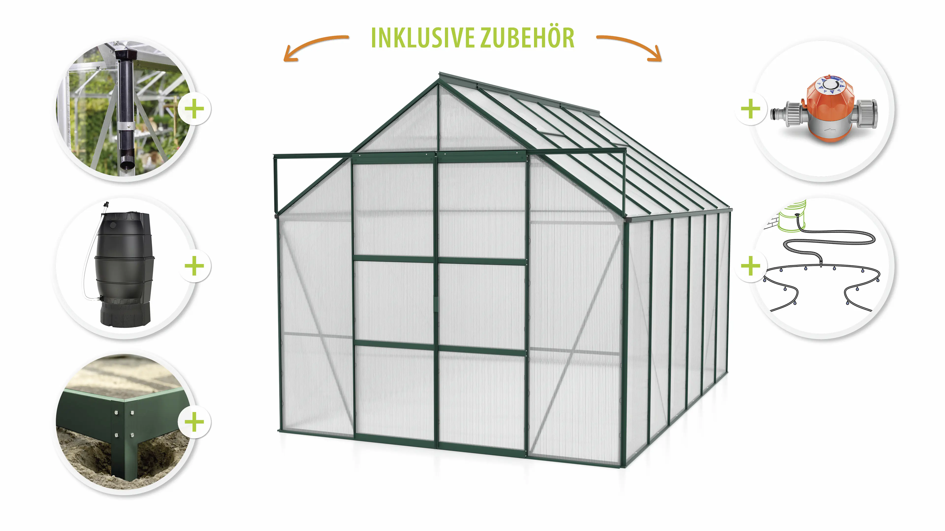 Vitavia Gewächshaus-Set Uranus 9900 HKP 4 mm smaragd 254 x 379 cm 