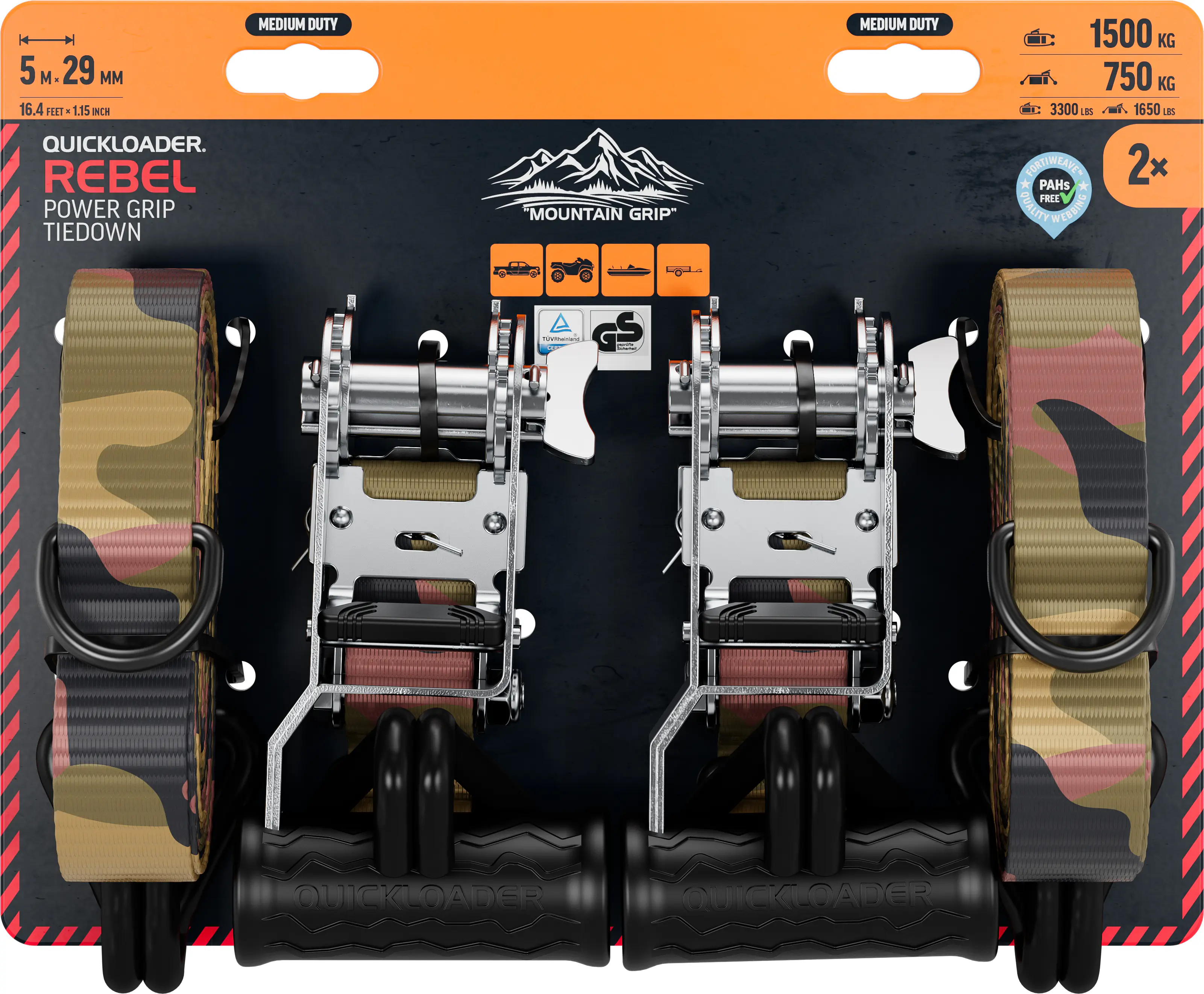 QUICKLOADER® Spanngurt 29 mm x 5 m 2 Stück camouflage