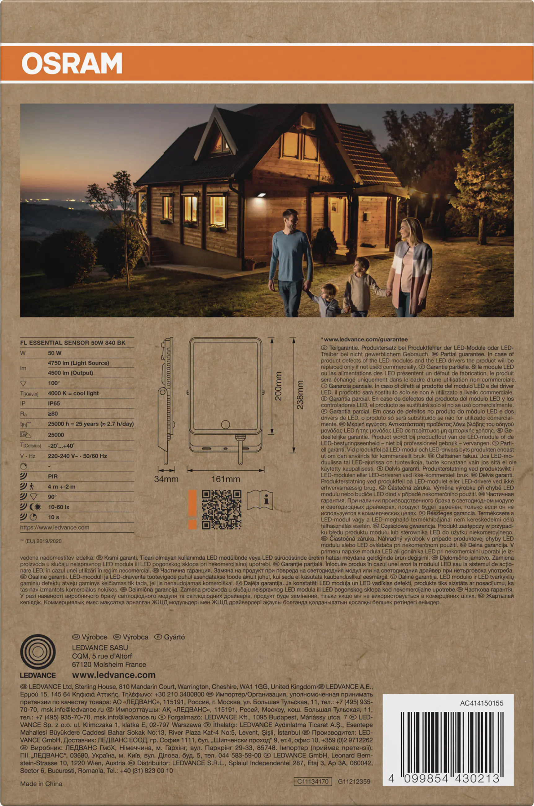 Osram LED-Außenleuchte Floodlight Essential mit Bewegungsmelder 23,8 cm neutralweiß schwarz