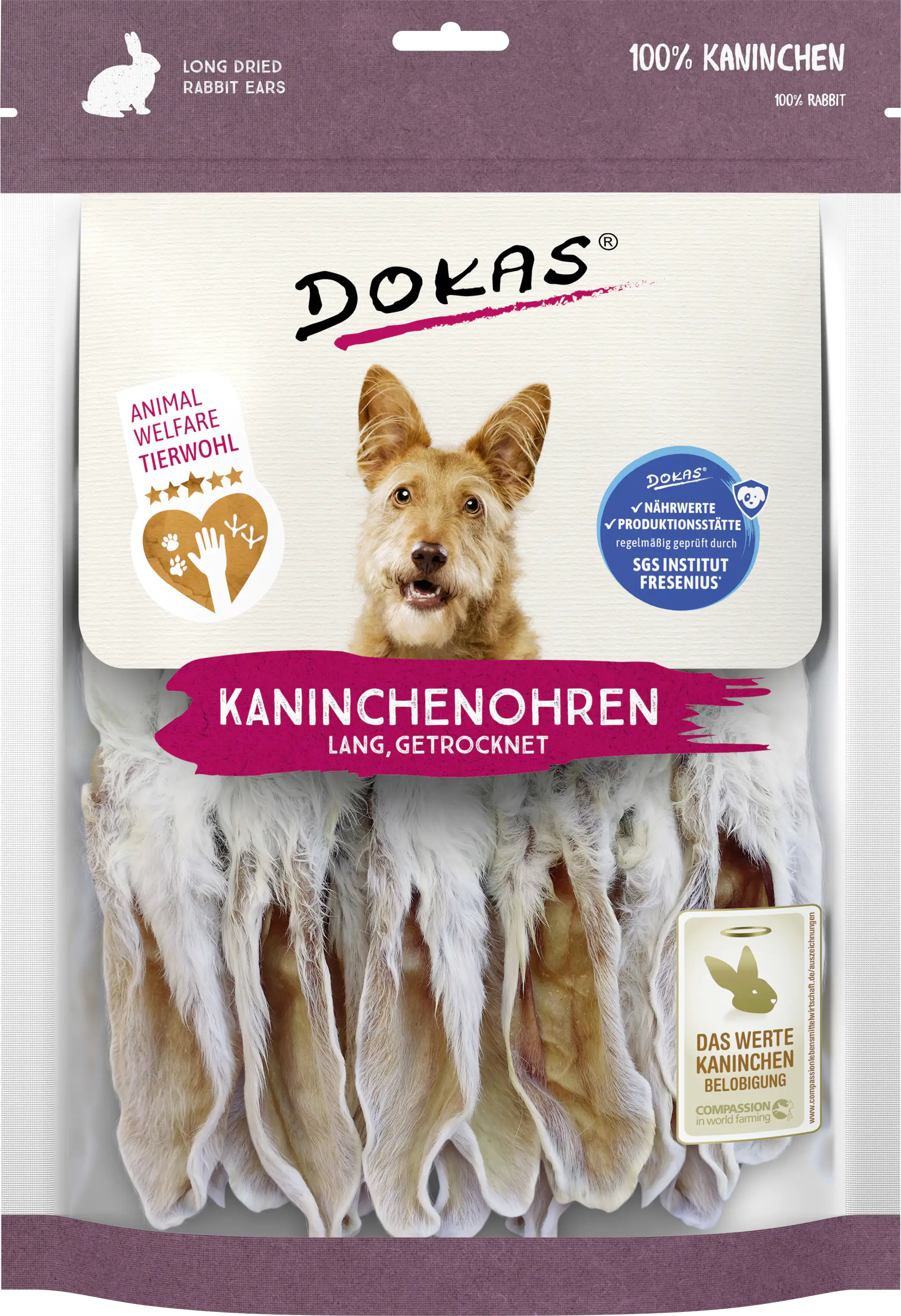 Dokas Kaninchenohren mit Fell 180 g, getrocknet