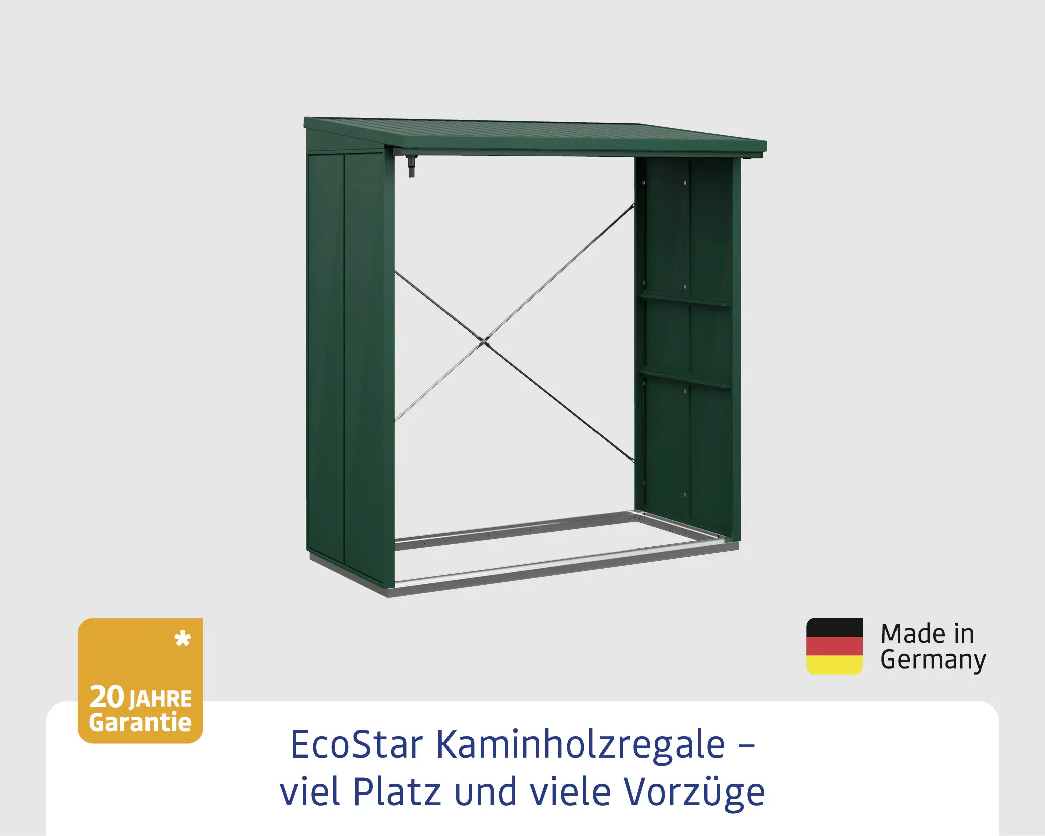 Ecostar Kaminholzregal Elegant-V Typ 2, moosgrün, mit Verstrebung