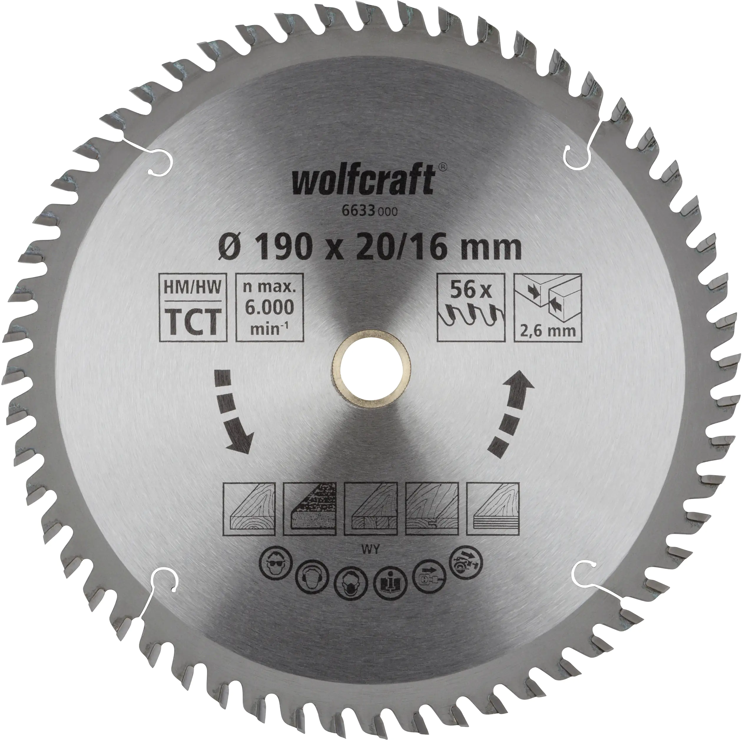 Wolfcraft Kreissägeblatt 190 x 20/16 mm 56 Zähne Hartmetall
