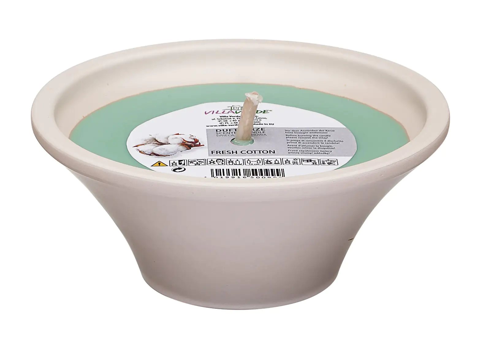 Villa Verde Duftkerze in Keramikschale Fresh Cotton, Höhe: 8 cm, Ø 18 cm