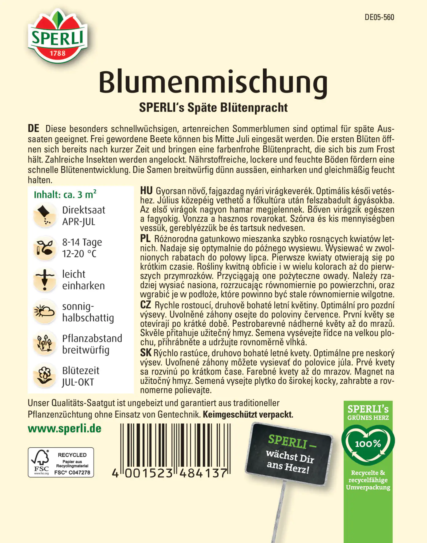Sperli Blumenmischung SPERLI's Späte Blütenpracht