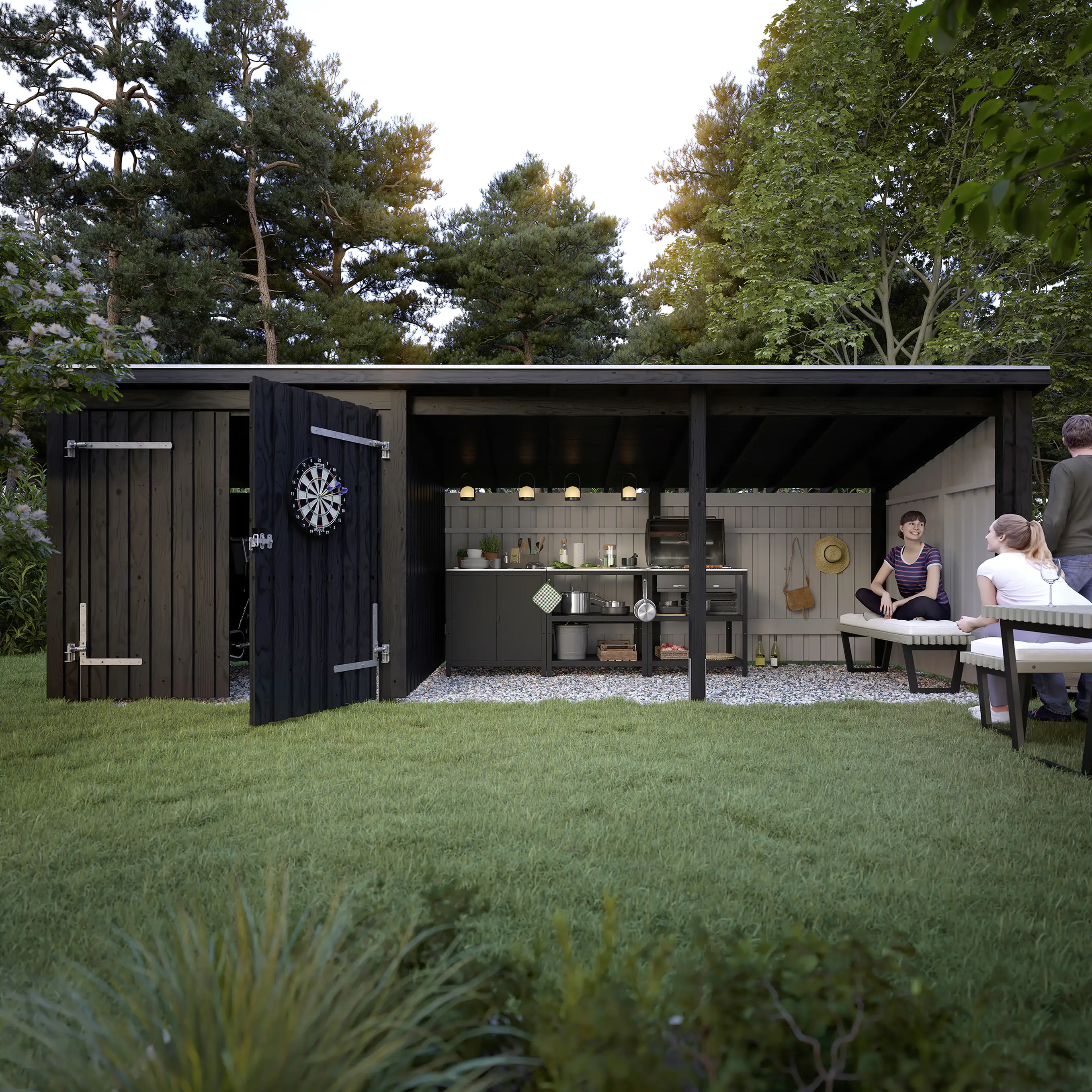 Plus Gartenhaus Nordic Multi 619 x 208 cm natur mit Doppeltür, offen