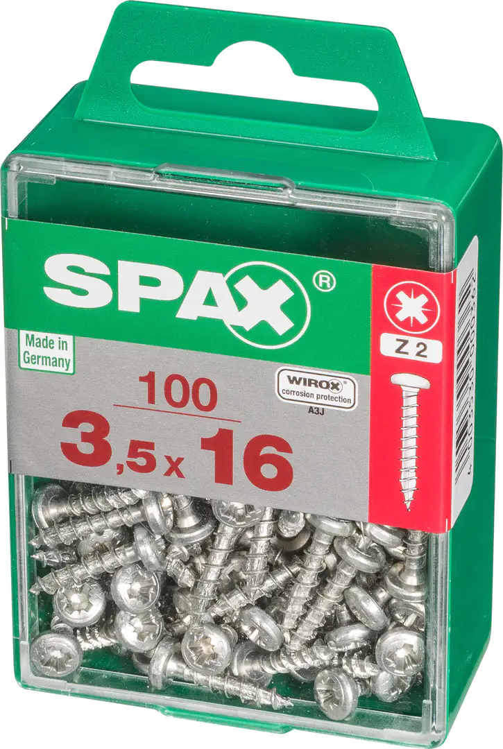 Spax Universalschrauben 3.5 x 16 mm PZ 2 Rundkopf - 100 Stk. Spax Universalschrauben 3.5 x 16 mm PZ 2 Rundkopf - 100 Stk.