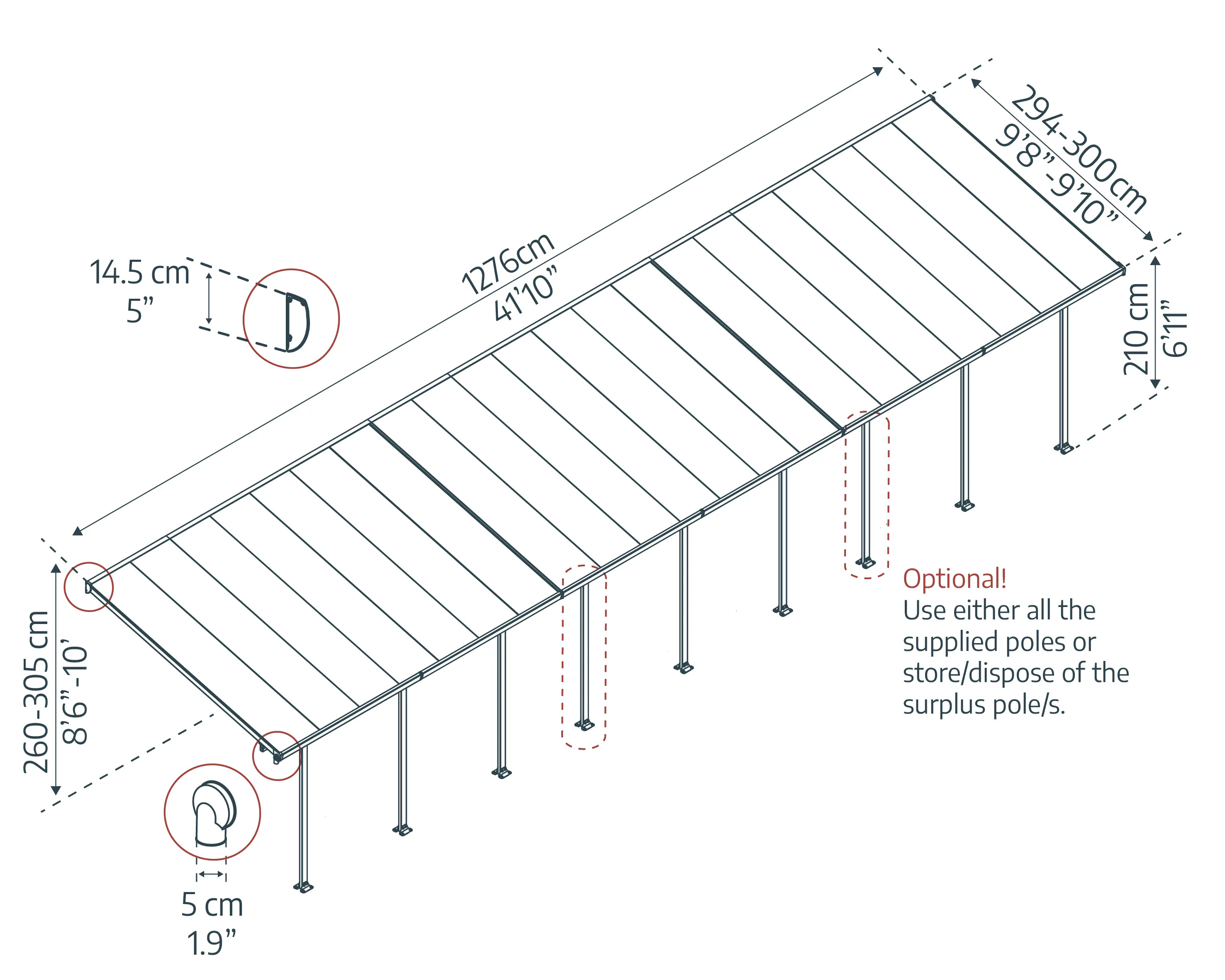 Canopia Terrassendach 1275 x 300 cm grau