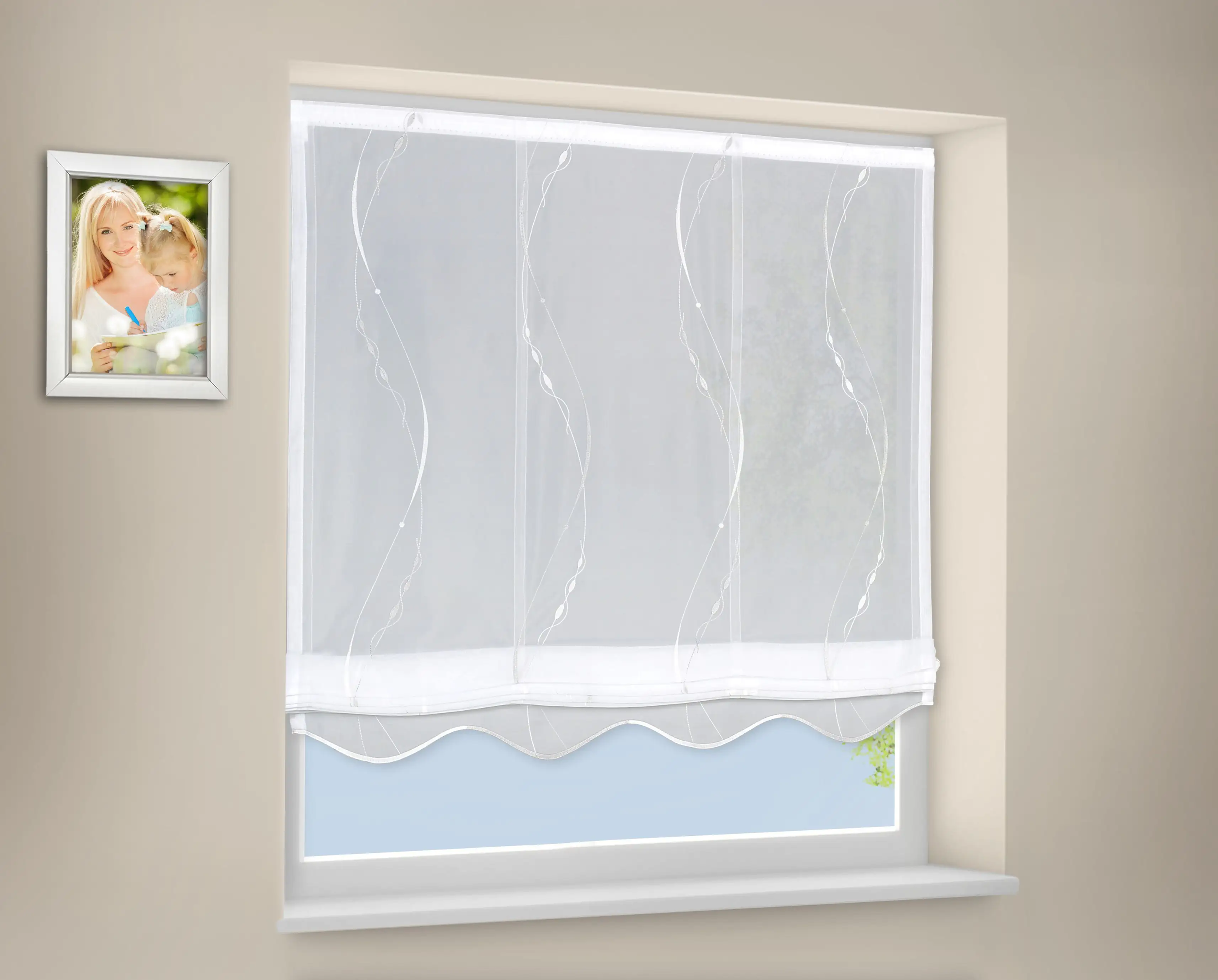 Raffrollo weiß-silber, 140 x 170 cm