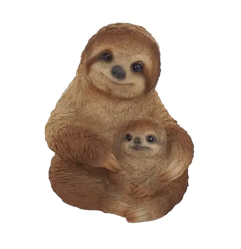 Figur Faultier mit Kind klein Polyresin 15,5 x 12,5 x 13,5 braun