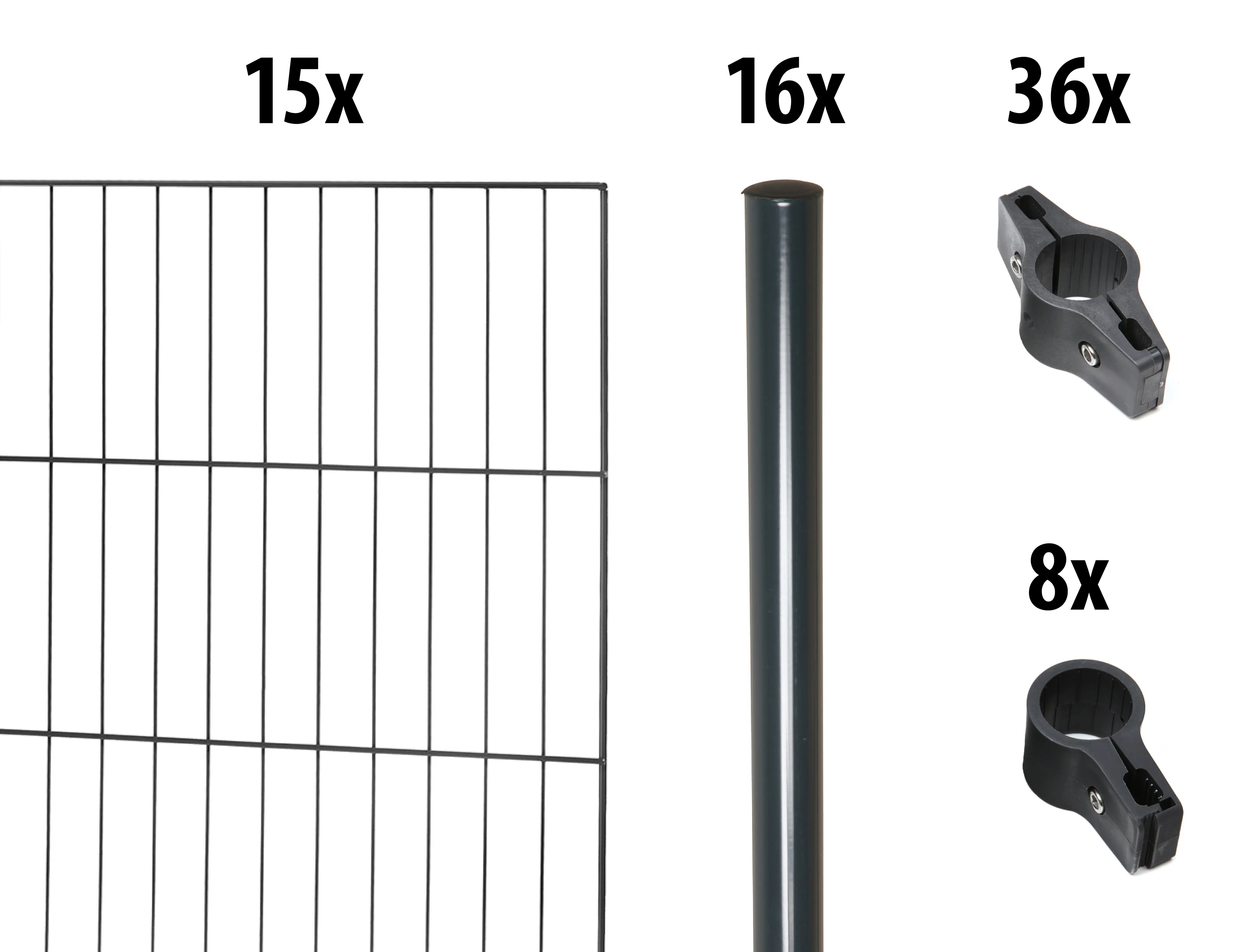 Floraworld Einstabmatten-Zaun Set Classic 30 m 200 x 150 cm inkl. 16 Pfosten 200 cm anthrazit