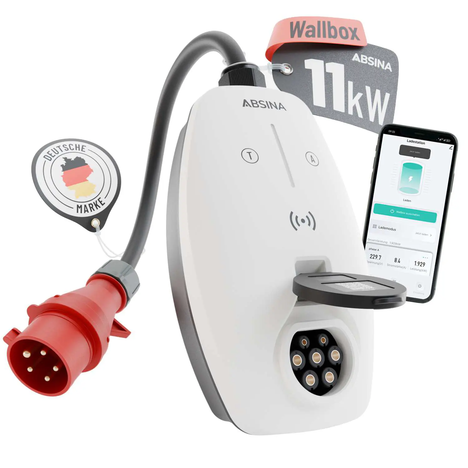 Absina Wallbox 11 kW weiß Plug & Play appfähig weiß