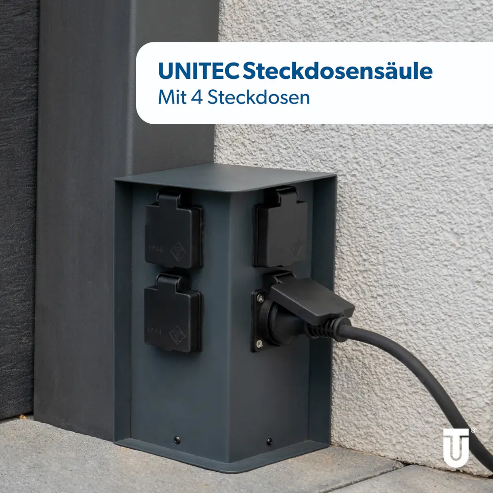 Unitec Gartensäule mit 4 Schutzkontakt-Steckdosen schwarz