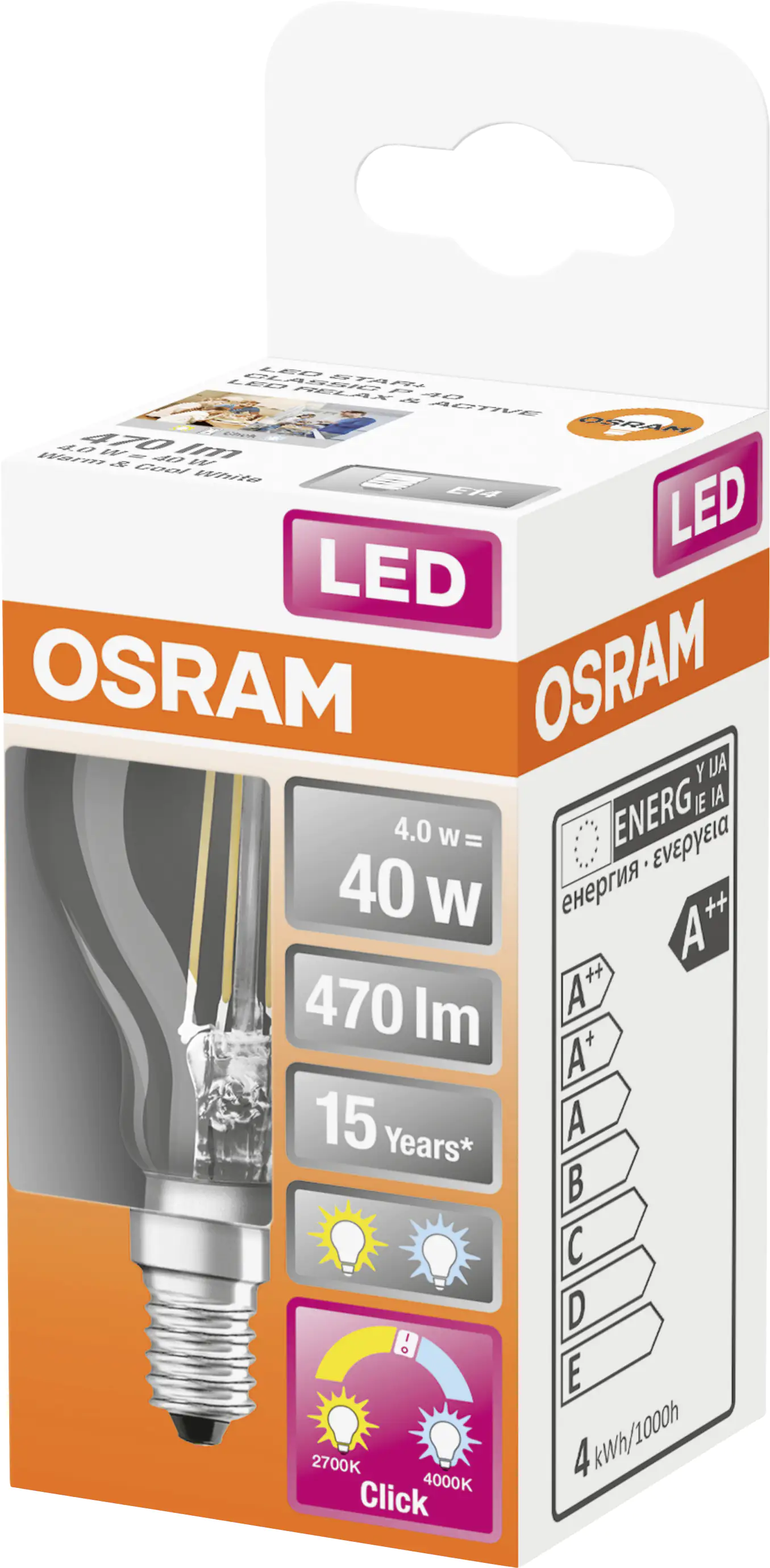 Osram LED Leuchtmittel Active&Relax Classic P40 E14 4 W klar Osram LED Leuchtmittel Active&Relax Classic P40 E14 4 W klar