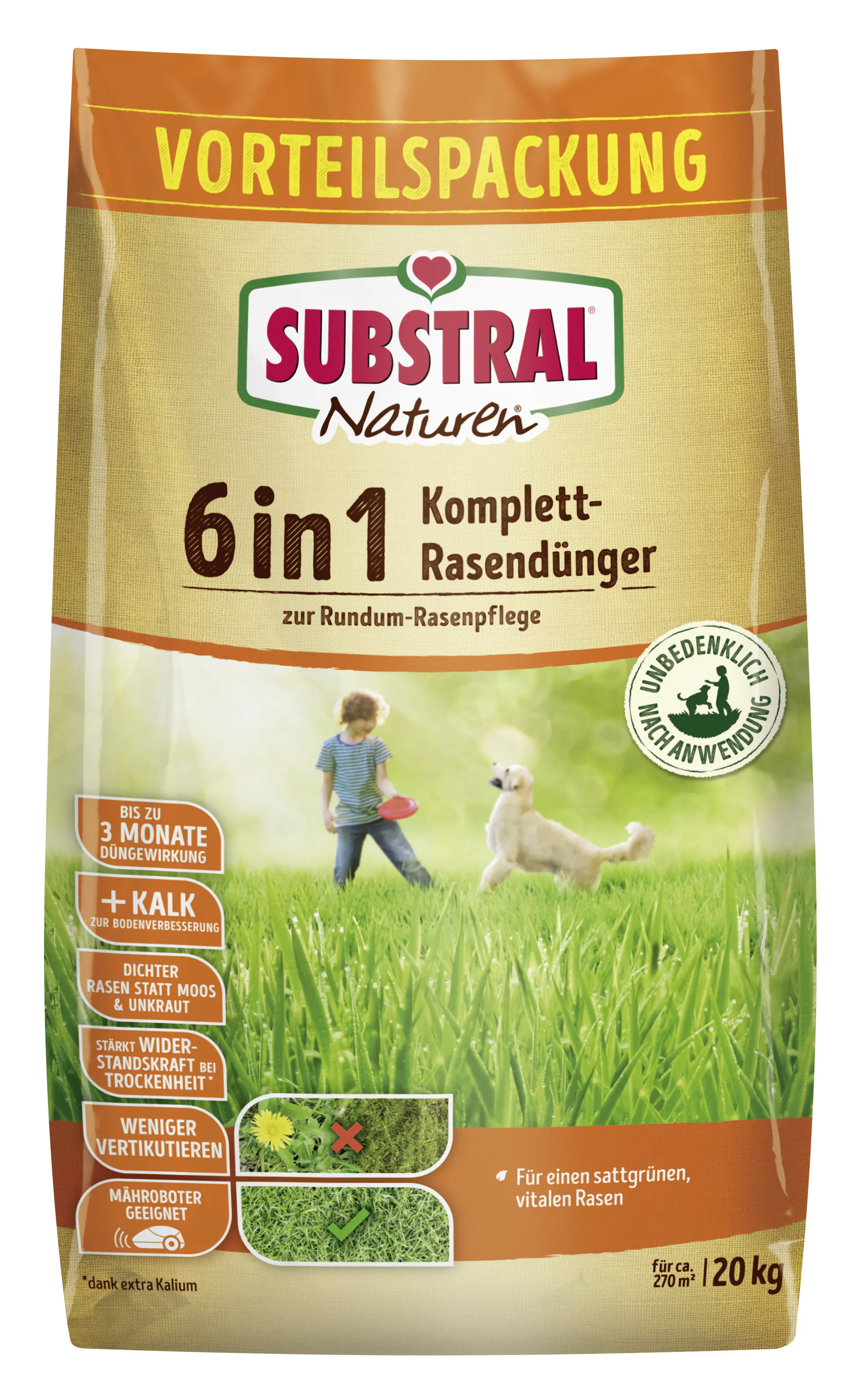 Substral Naturen 6 in 1 Komplett-Rasendünger f. 266 m² 20 kg