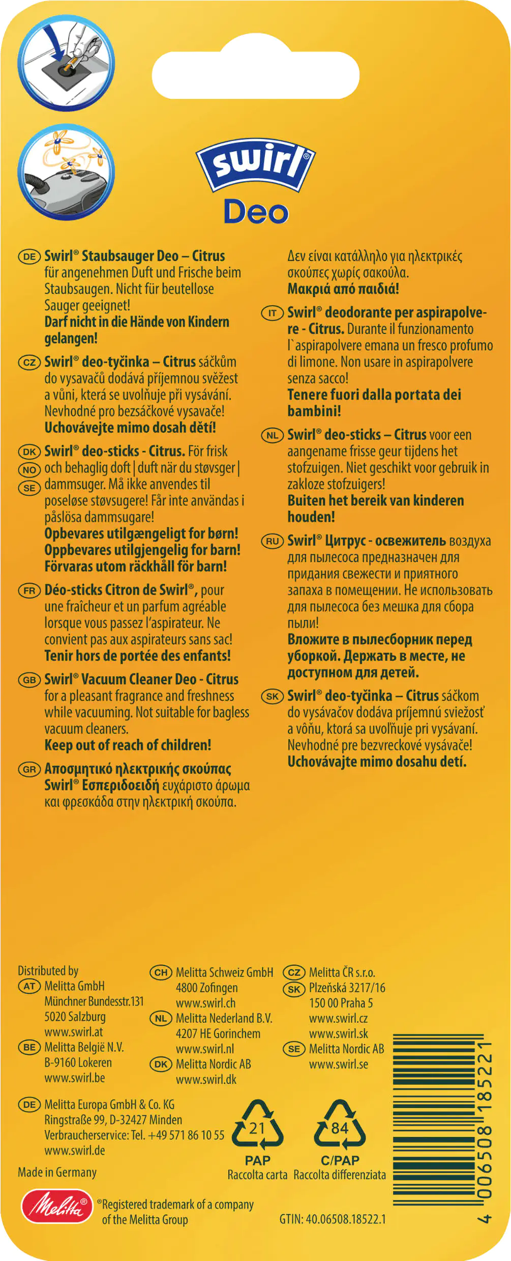 Swirl Staubsauger-Deo-Sticks Citrus 5 Stück