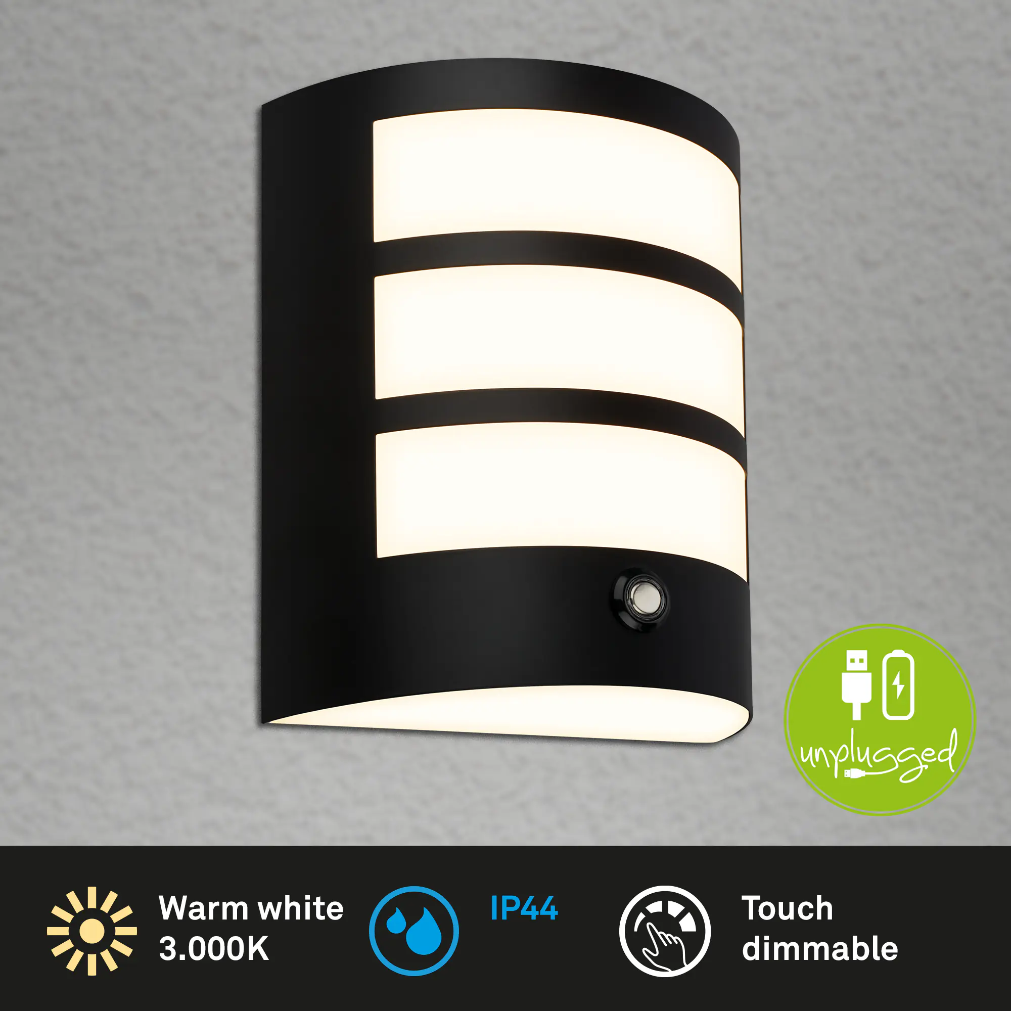 Briloner LED Außenwandleuchte Akku 5,8W schwarz Sensor warmweiß Briloner LED Außenwandleuchte Akku 5,8W schwarz Sensor warmweiß