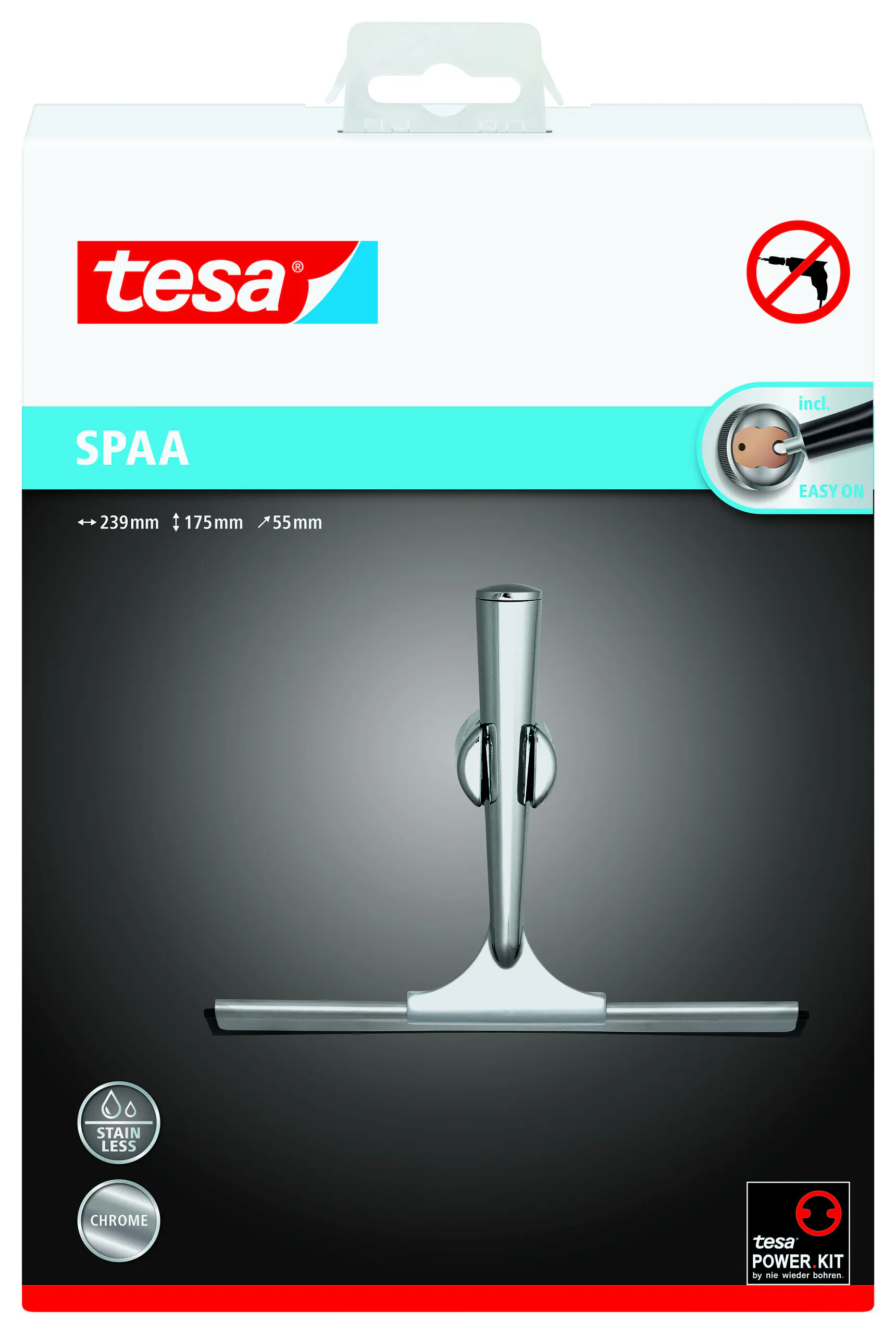 tesa Duschabzieher Edelstahl Spaa zum Kleben inkl. Halterung 24 cm