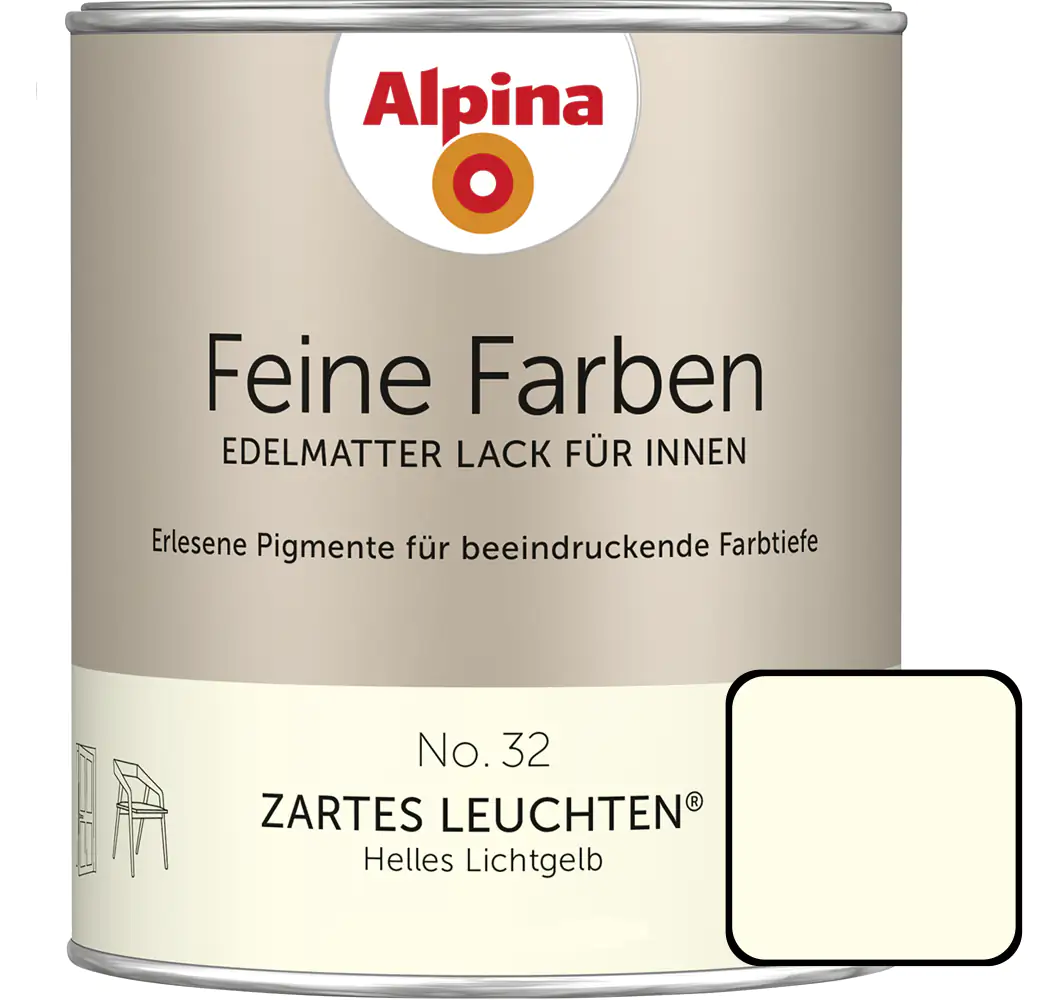 Alpina Feine Farben Lack No. 32 Zartes Leuchten  lichtgelb edelmatt 750 ml Alpina Feine Farben Lack No. 32 Zartes Leuchten  lichtgelb edelmatt 750 ml