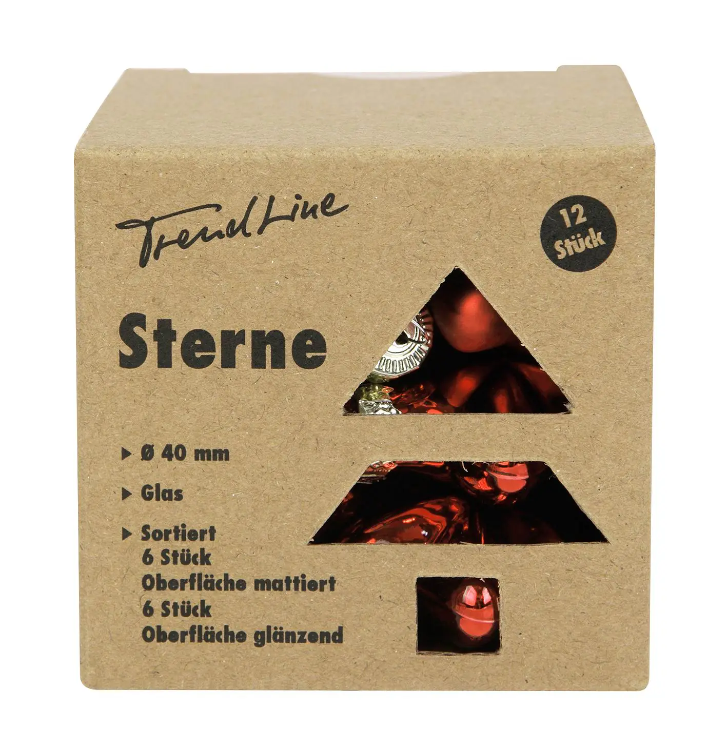 TrendLine Weihnachtskugeln Glas-Sterne 4 cm ochsenblut 12 Stück
