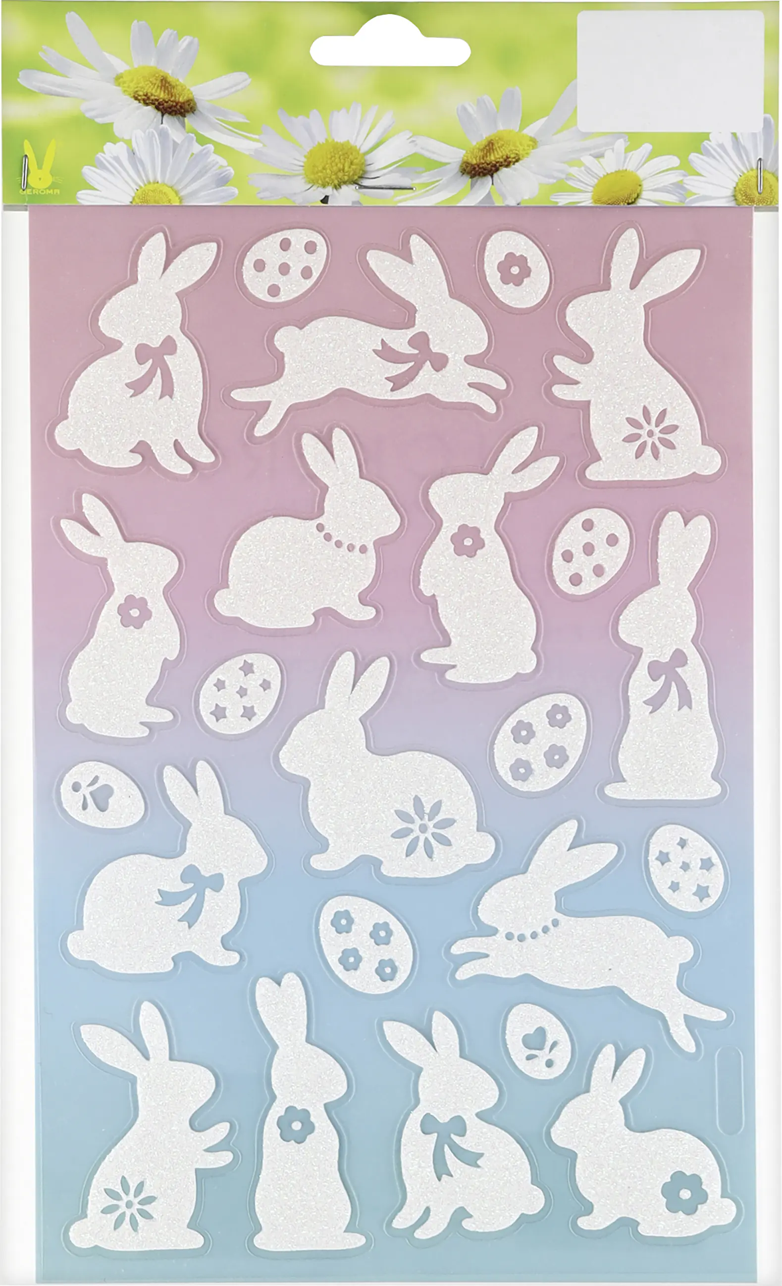 Osterdeko Glitzer-Fenstersticker Hasen & Eier in verschiedenen Größen weiß