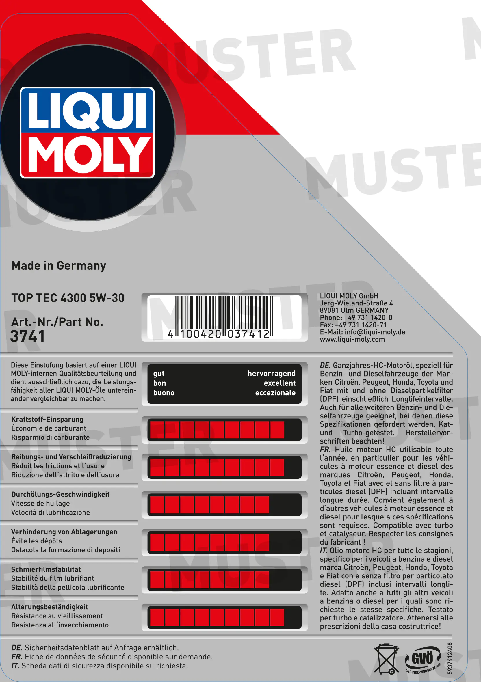 Liqui Moly Motoröl Top Tec 4300 SAE 5W-30 5 L Liqui Moly Motoröl Top Tec 4300 SAE 5W-30 5 L