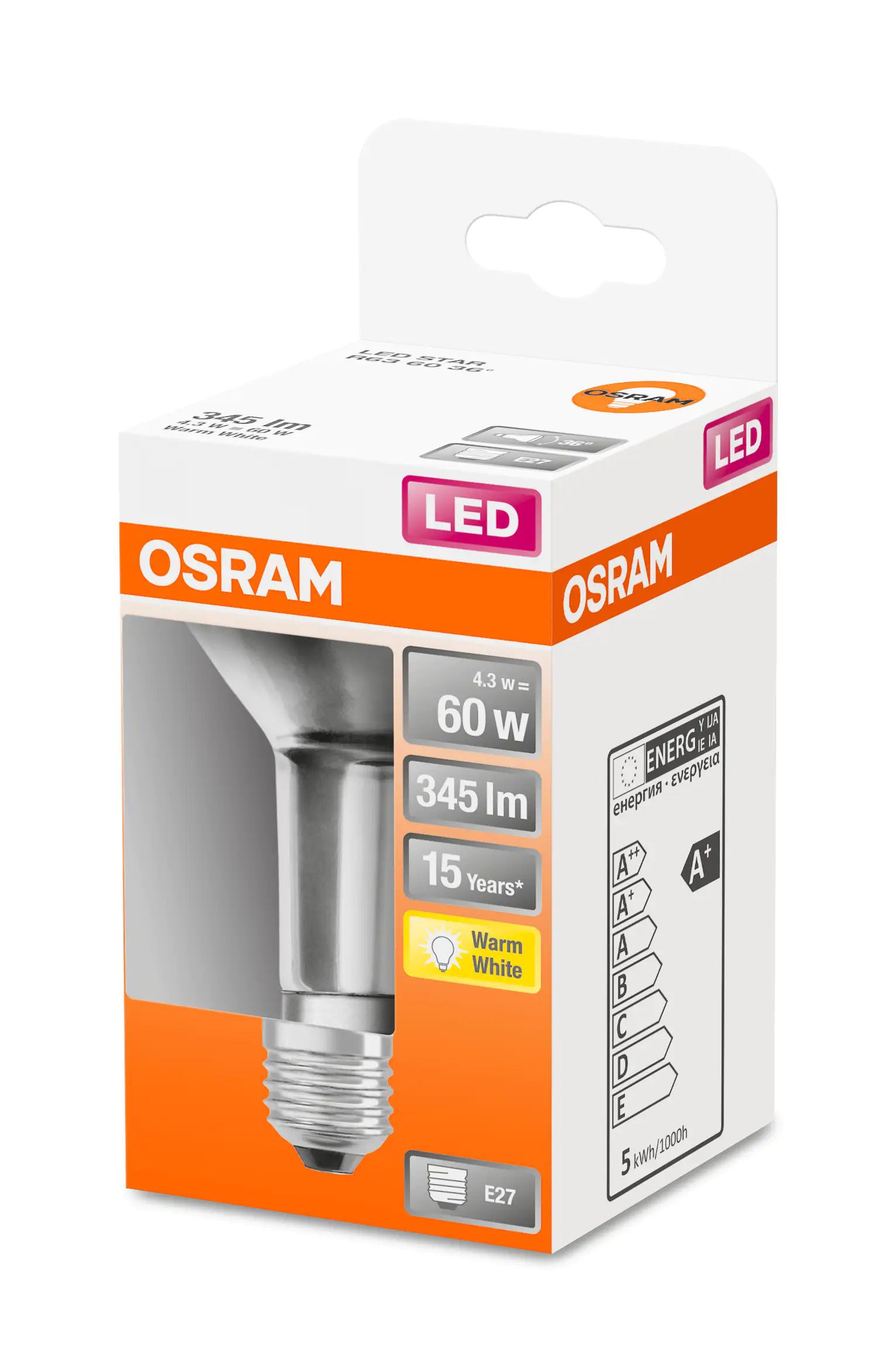 Osram LED Reflektor Star R68 60 E27 4,3W warmweiß, klar