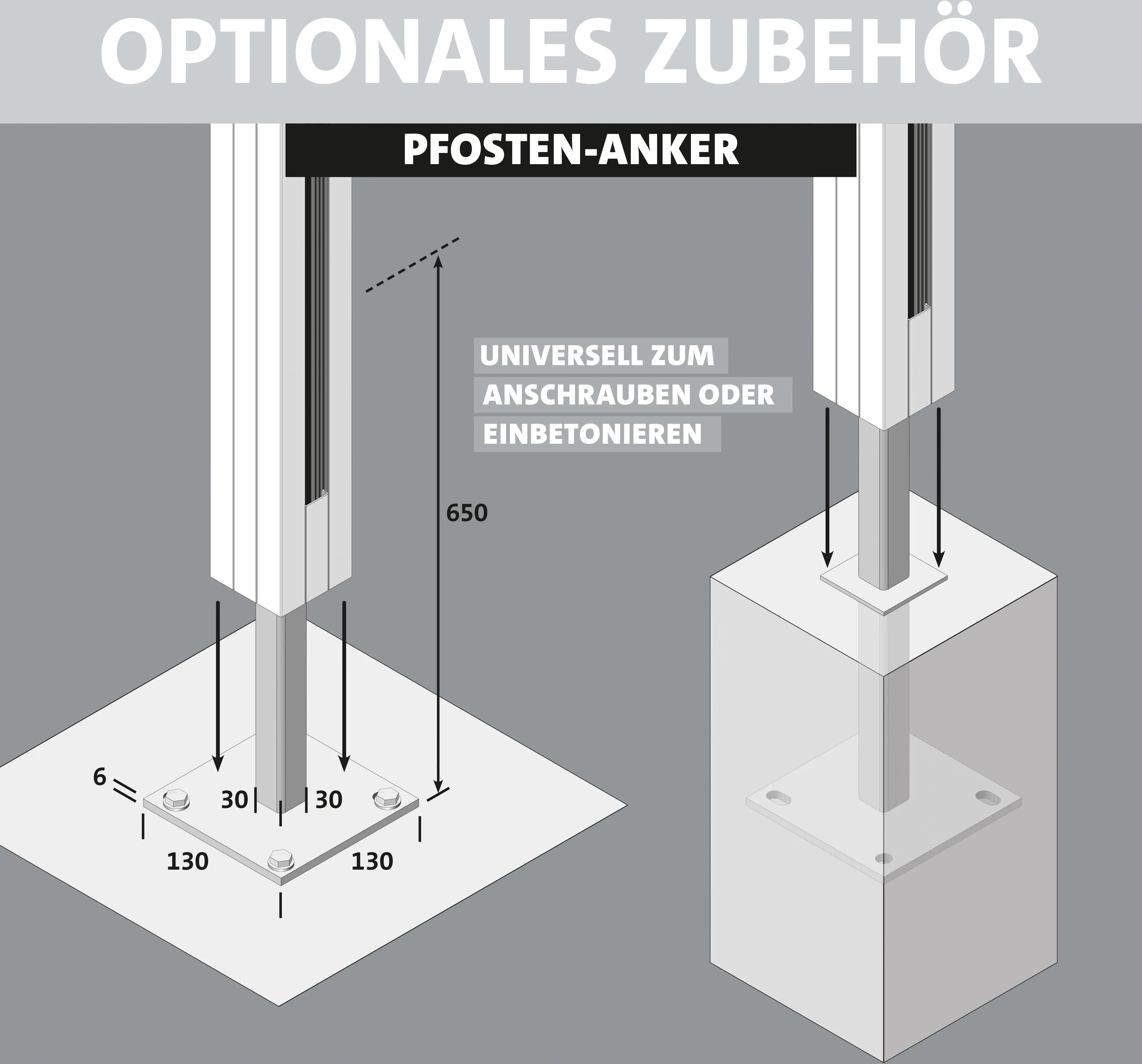Ambiente Pfostenanker zum Anschrauben/Einbetonieren Stahl Verzinkt