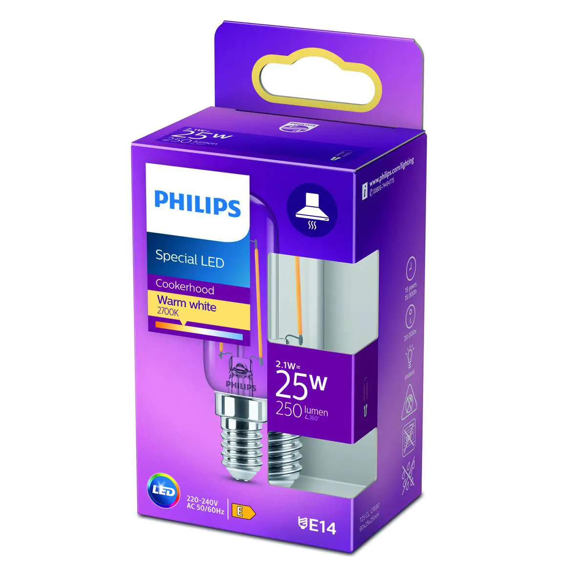 Philips LED-Leuchtmittel Filament Röhrenform Kühlschrank T25 E14 2,1W warmweiß klar