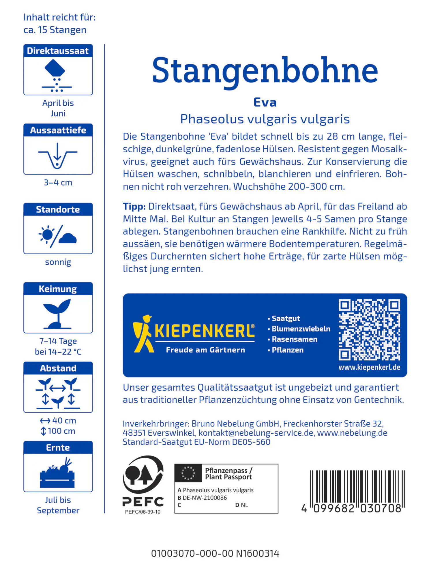 Kiepenkerl Saatgut Stangenbohnen Eva für ca. 15 Stangen