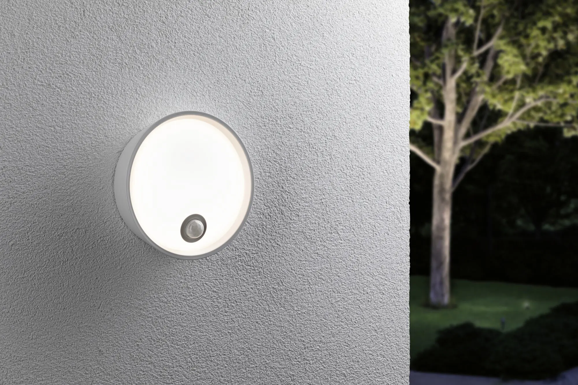 Paulmann LED Außenleuchte Platomo weiß Ø 18 cm mit Bewegungsmelder