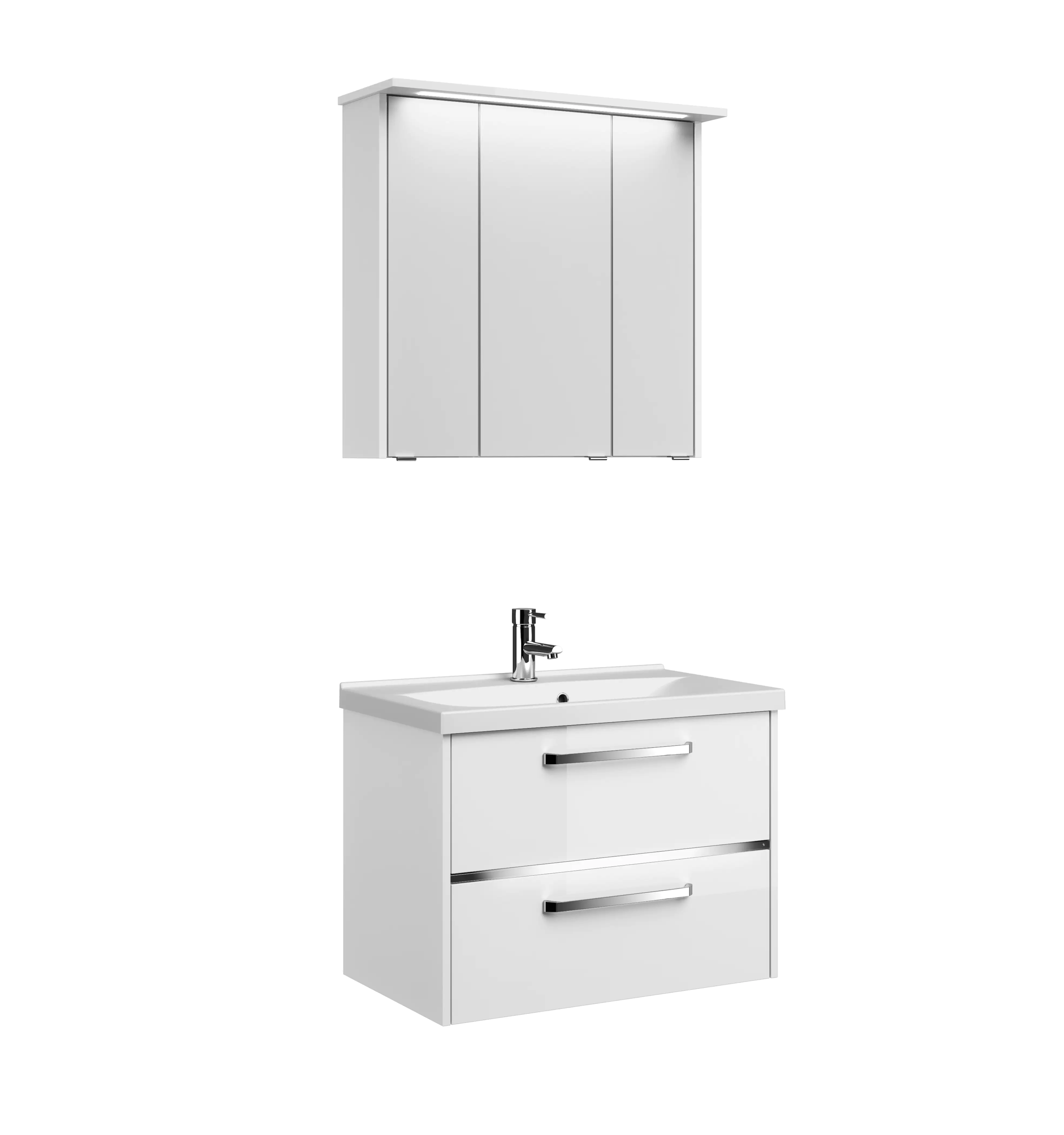 Primaster Badmöbel-Set Berlin weiß 77 cm Twin LED, Mineralgusswaschtisch