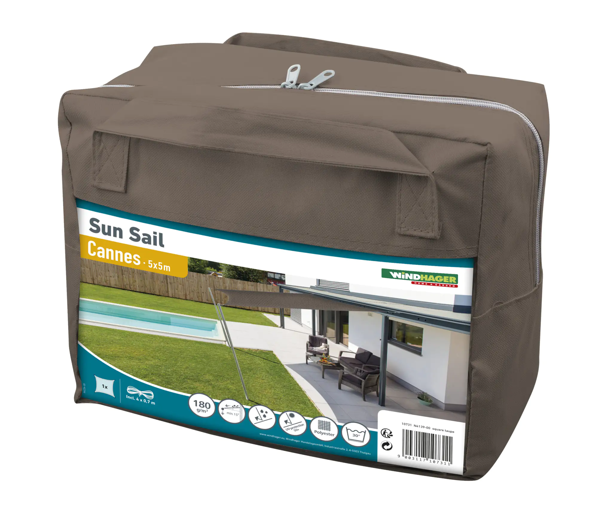 Windhager Sonnensegel Cannes taupe 5 x 5 m