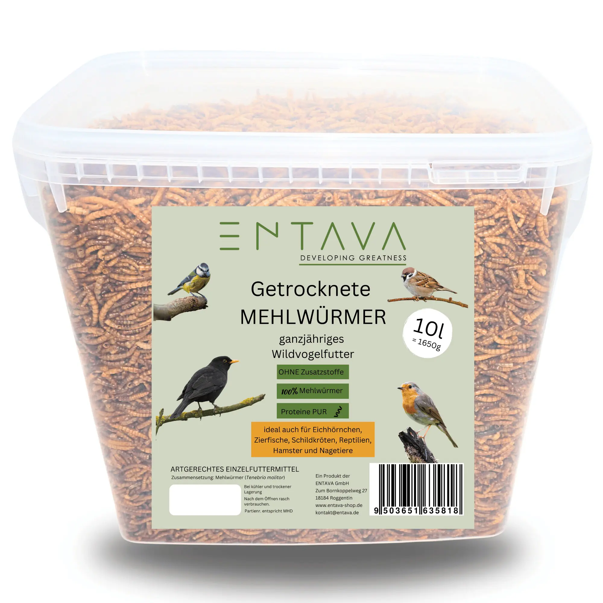 Entava Wildvogelfutter getrocknete Mehlwürmer 10 l Eimer
