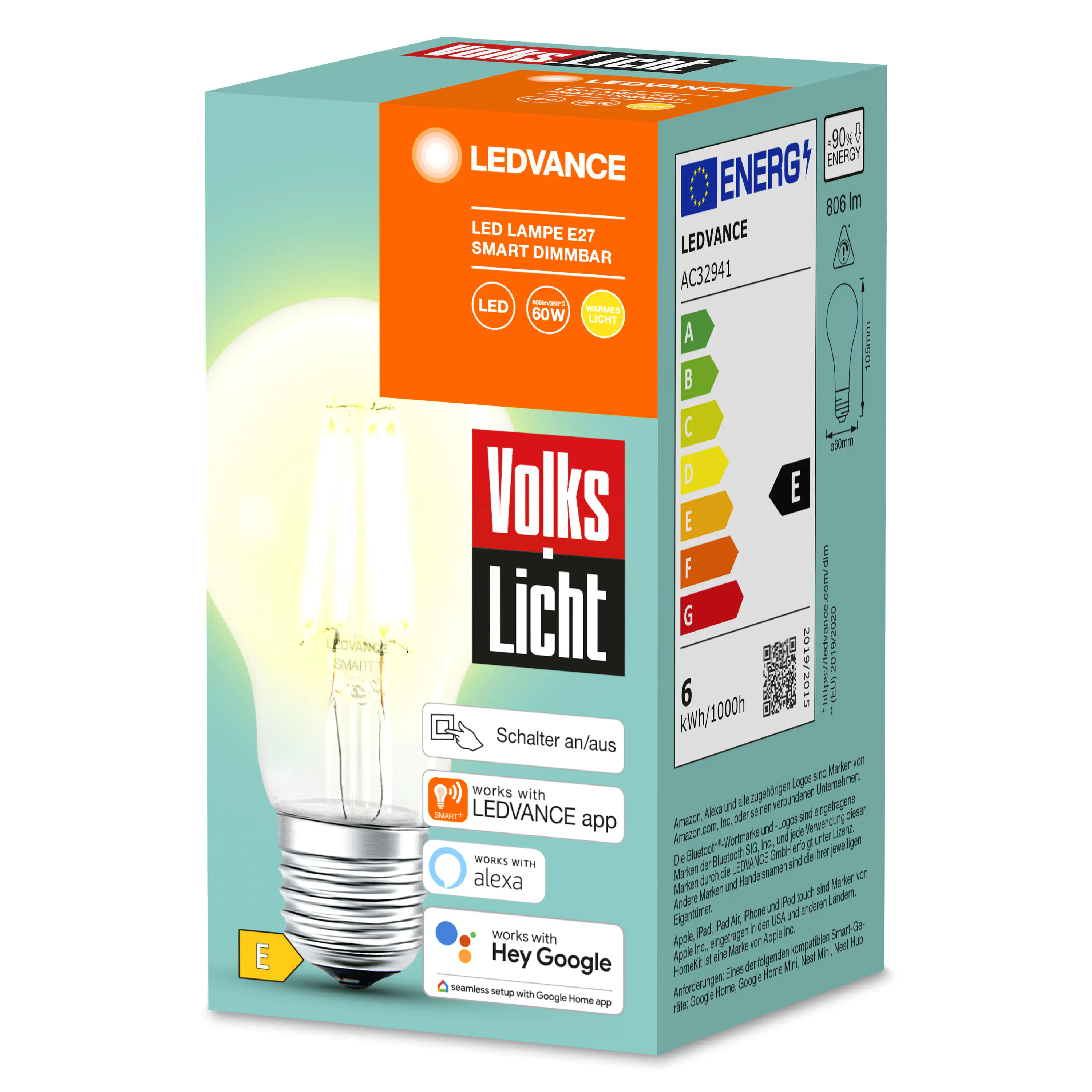 4058075617827_3 Ledvance Smart+ LED Leuchtmittel E27 Filament 6 W