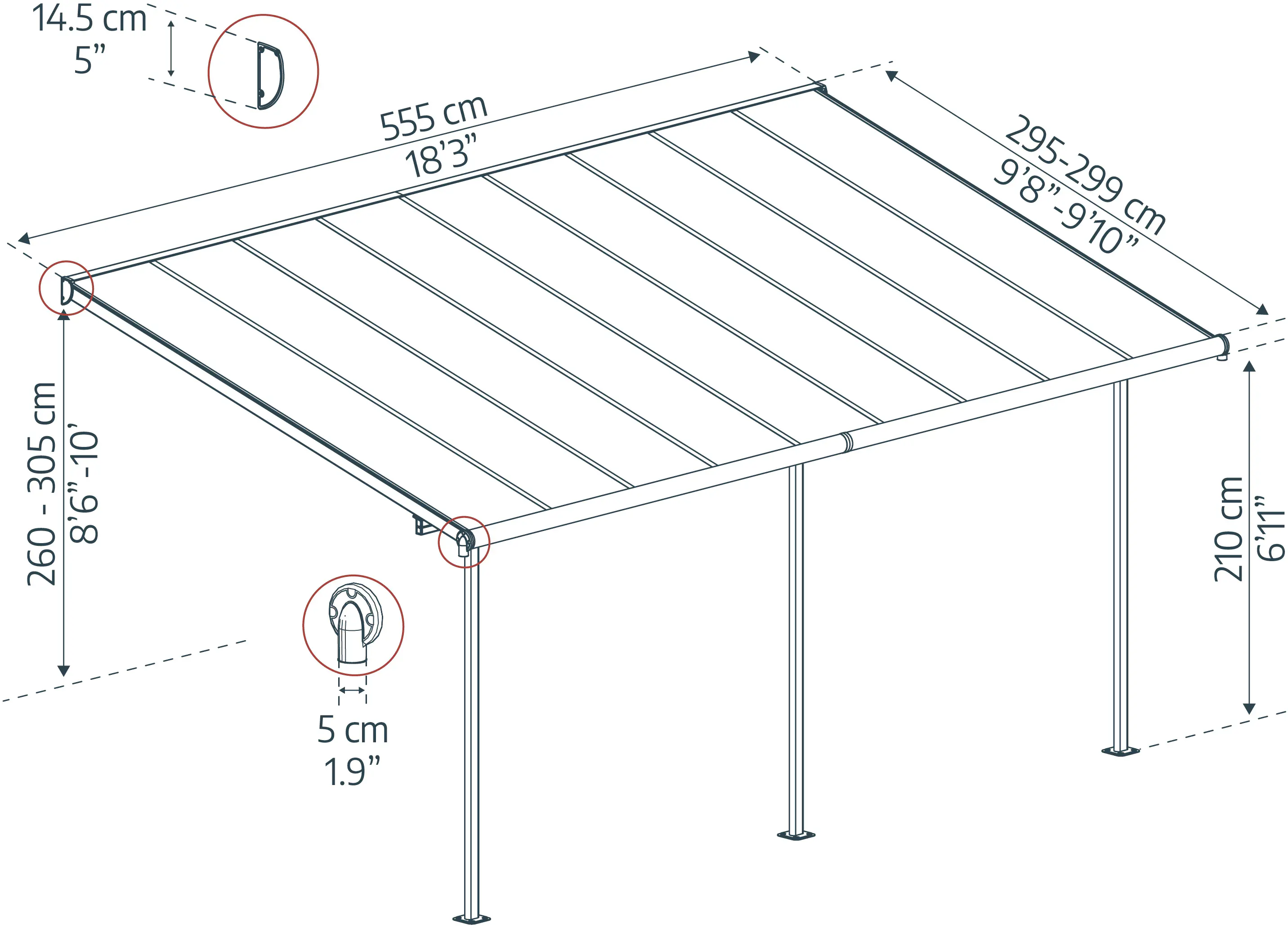 Canopia Terrassenüberdachung Sierra  555 x 295 cm anthrazit