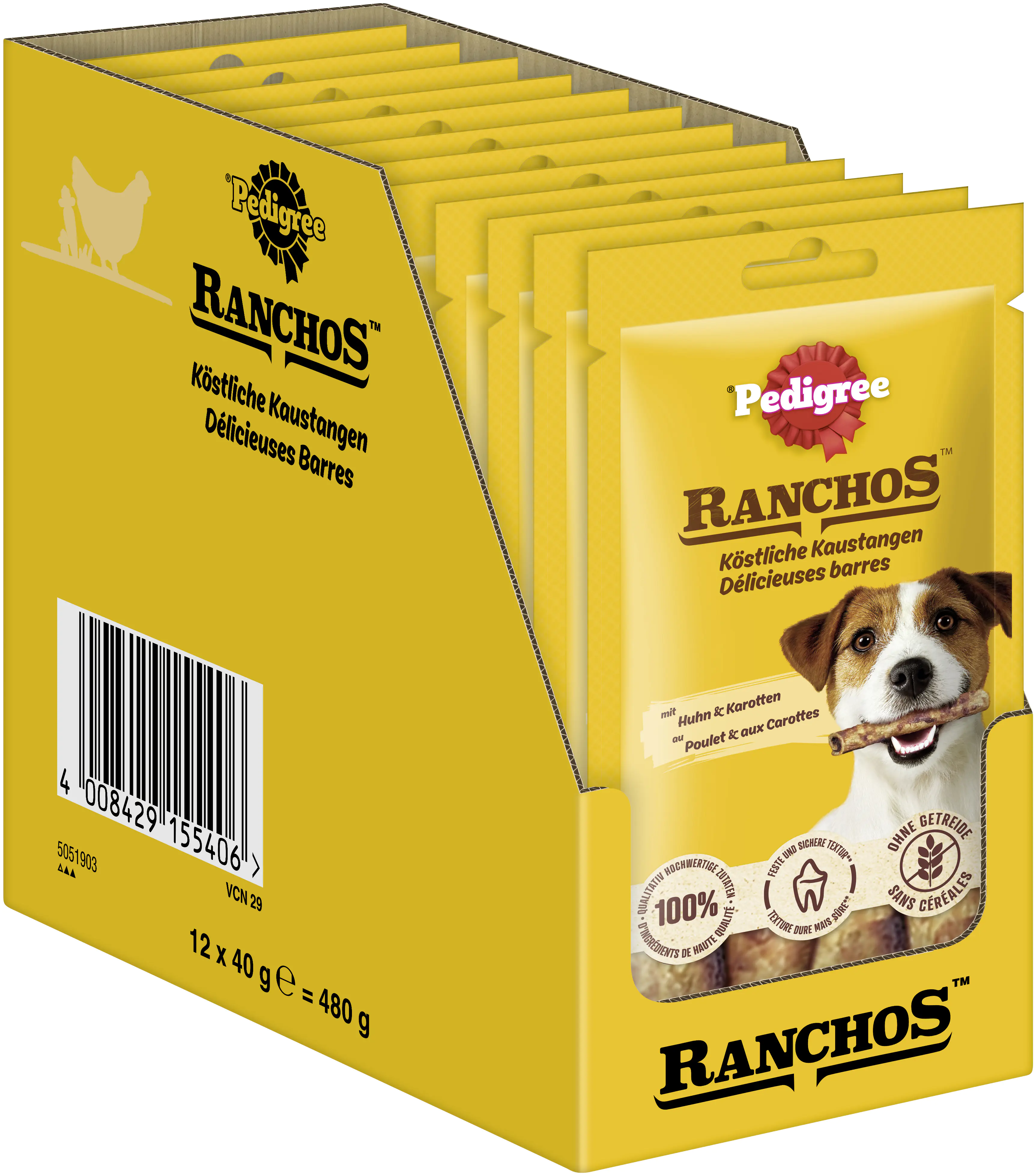PEDIGREE® RANCHOS Beutel Köstliche Kaustangen mit Huhn & Karotten 12 x 40g