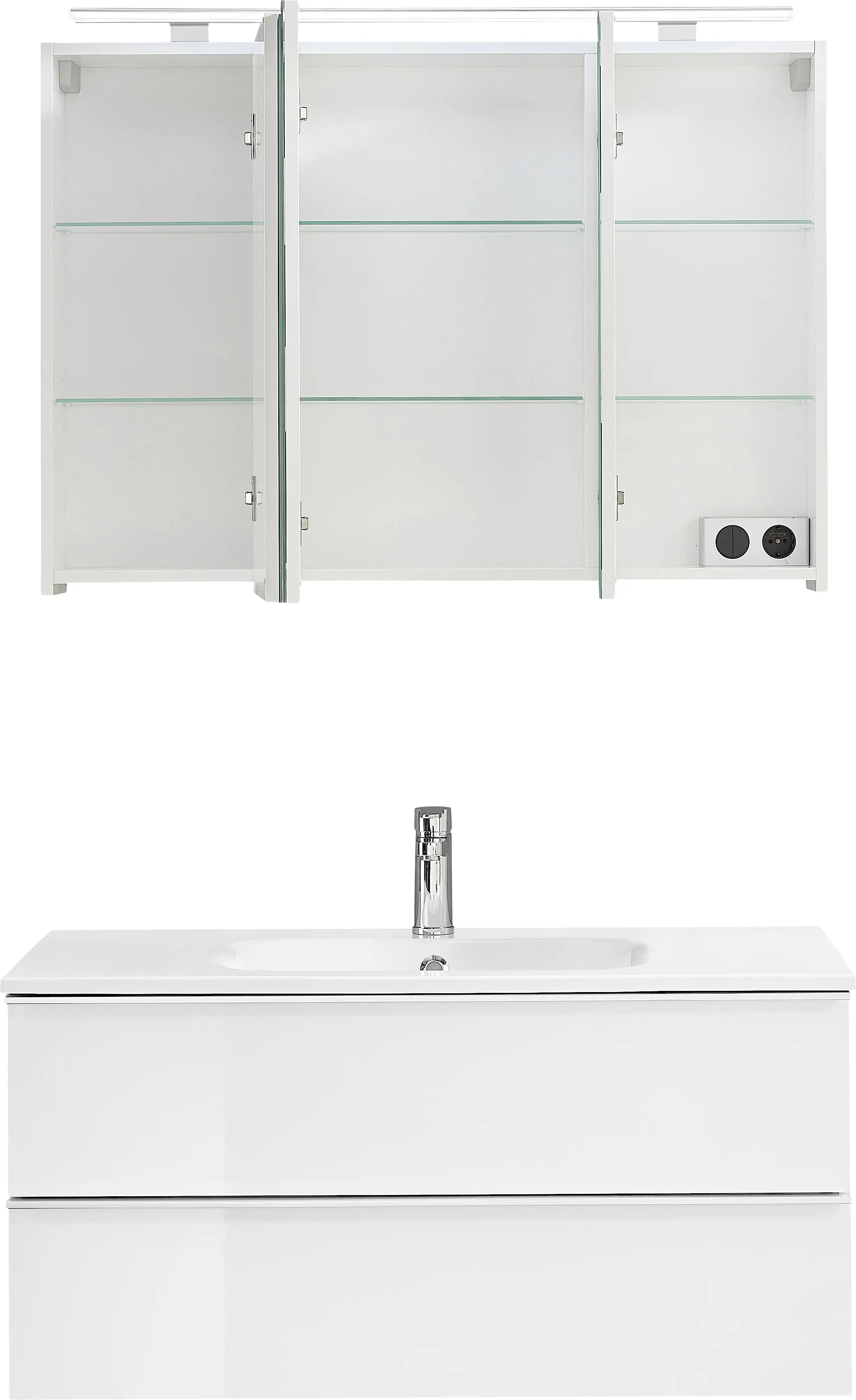 Primaster Bad-Set Düsseldorf weiß 101 cm LED-Leuchten, Mineralgusswaschtisch